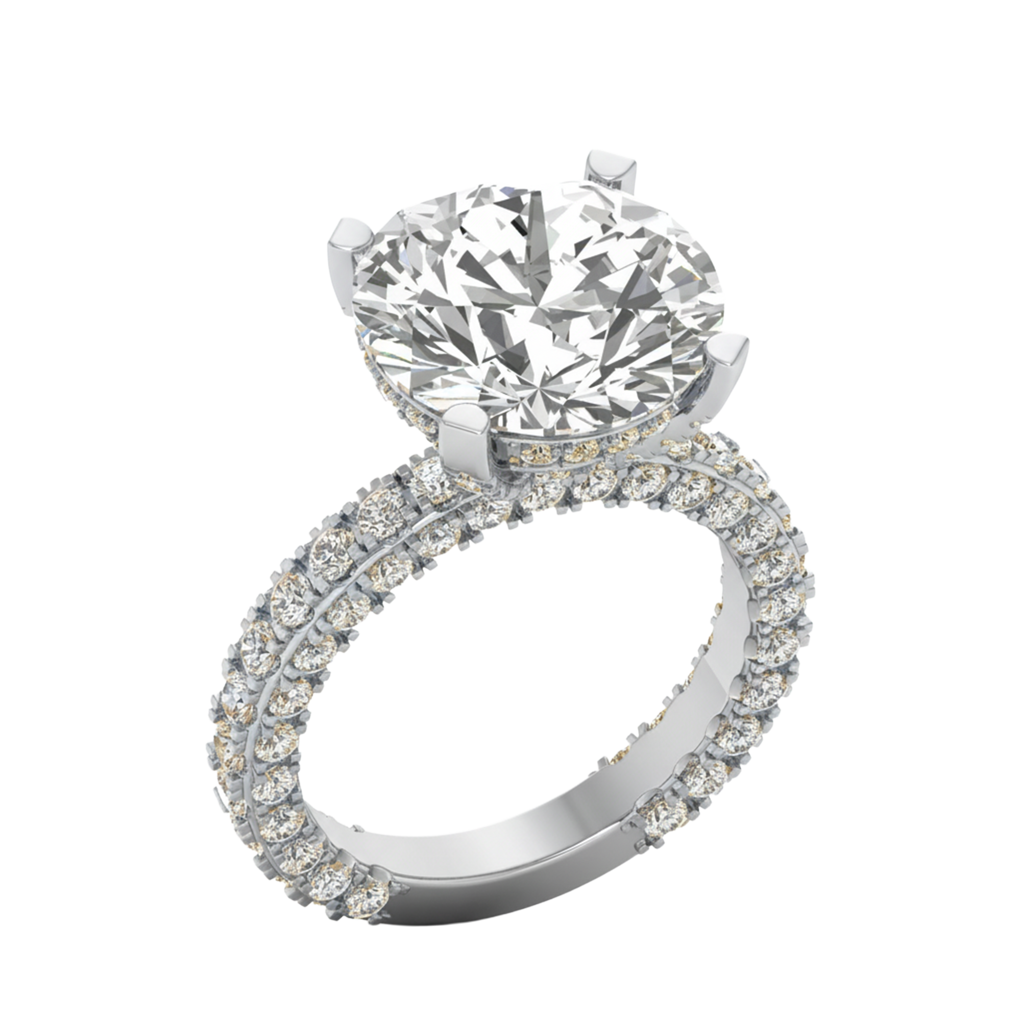 10.68 karaat rond solitaire‑pavé ring met dubbele hidden‑halo kroon