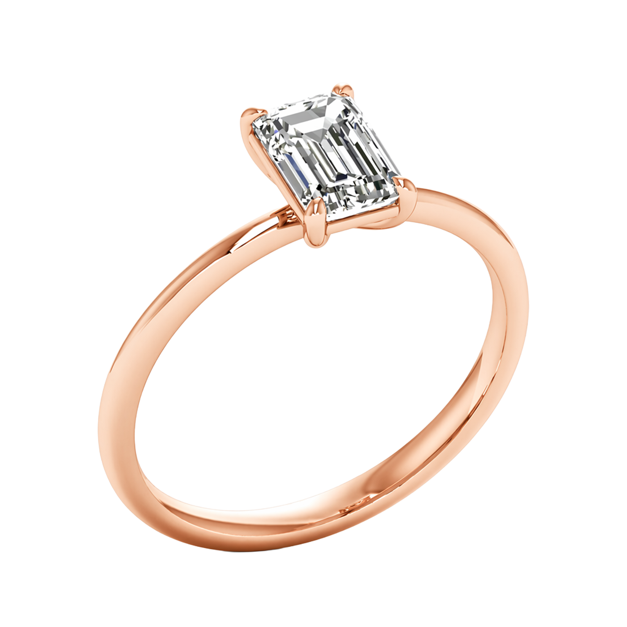 Solitärring mit Smaragdschliff-Diamant und runder Fassung 1-3 Karat
