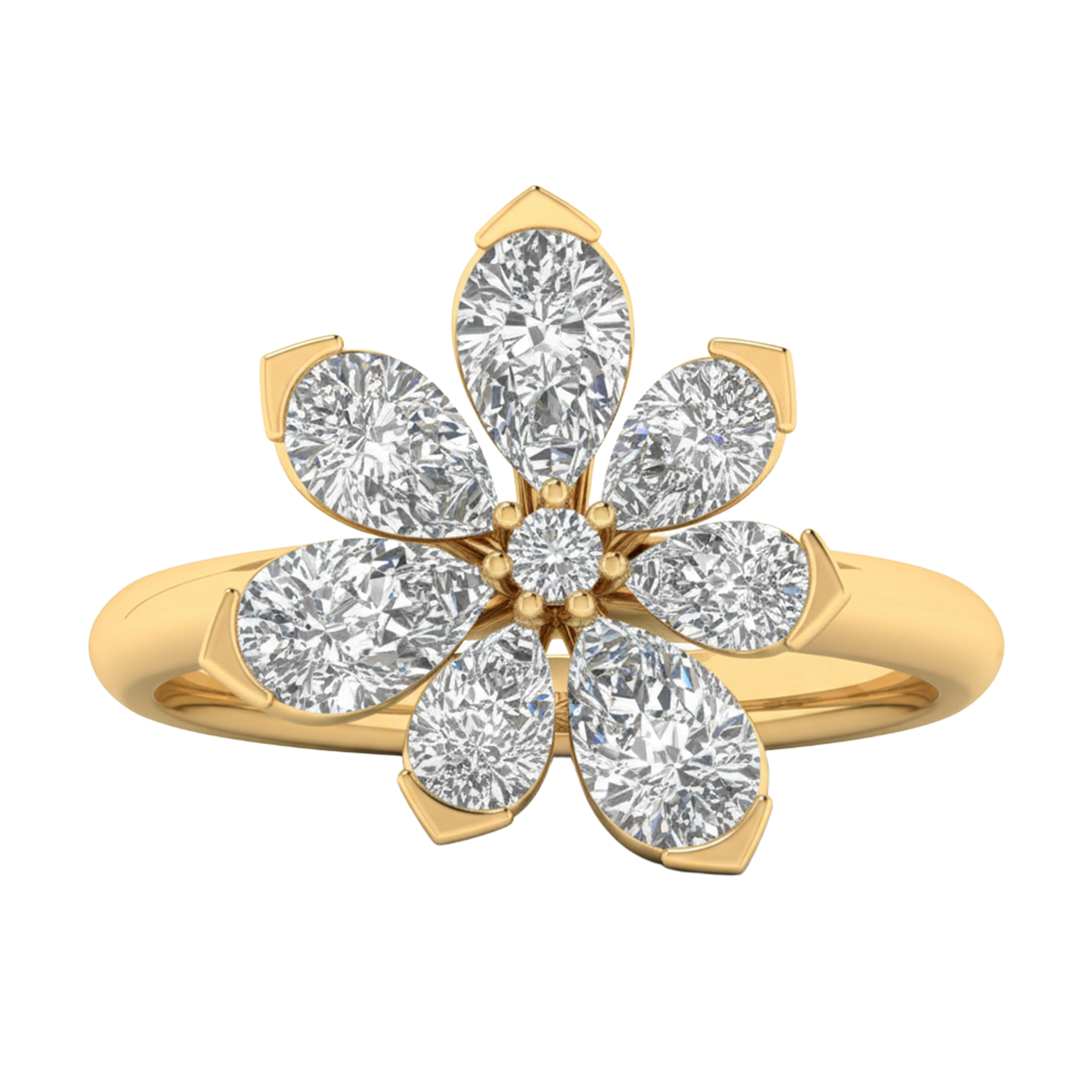 Entourage ring met bloemdesign van peer en ronde diamanten 1,7 karaat