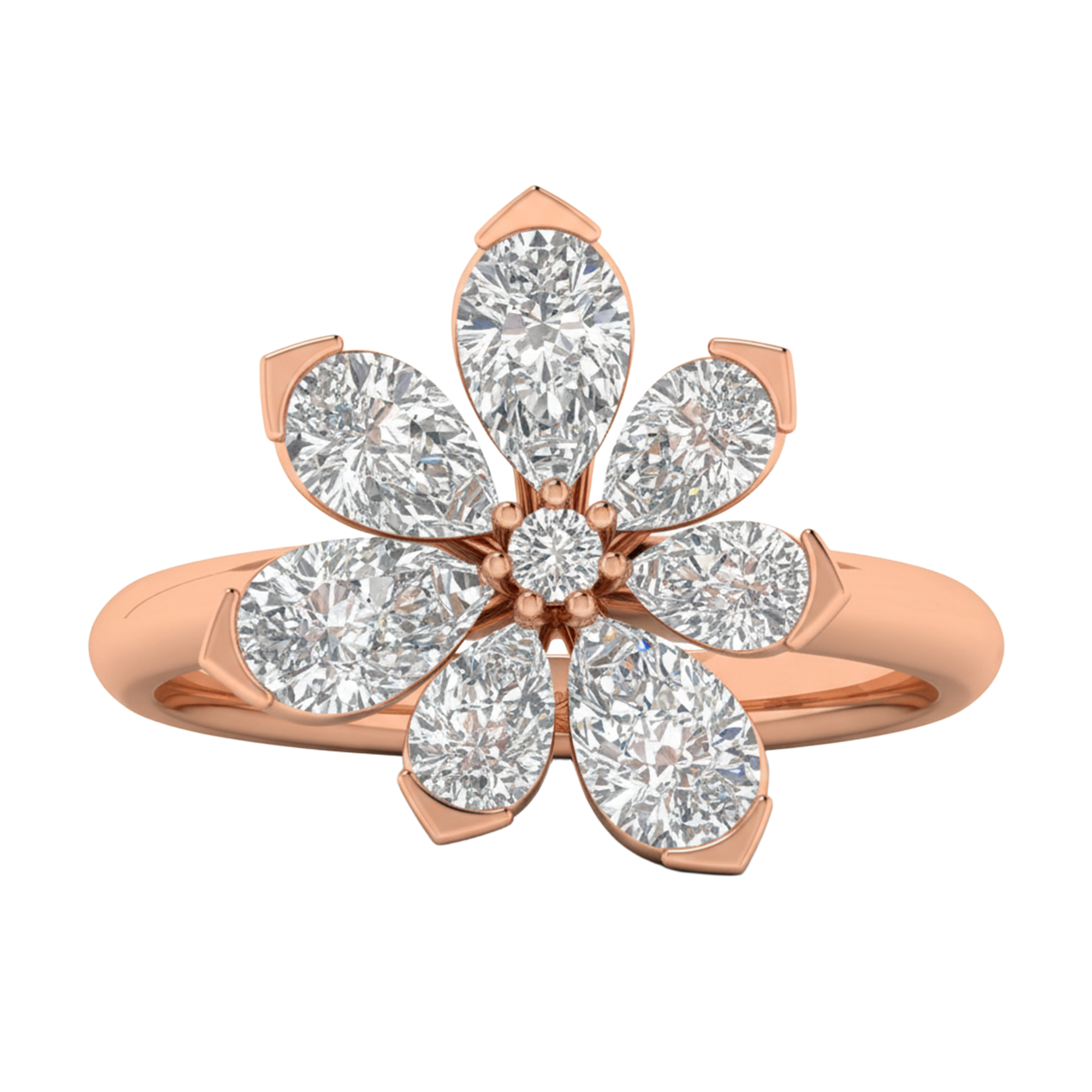 Entourage ring met bloemdesign van peer en ronde diamanten 1,7 karaat