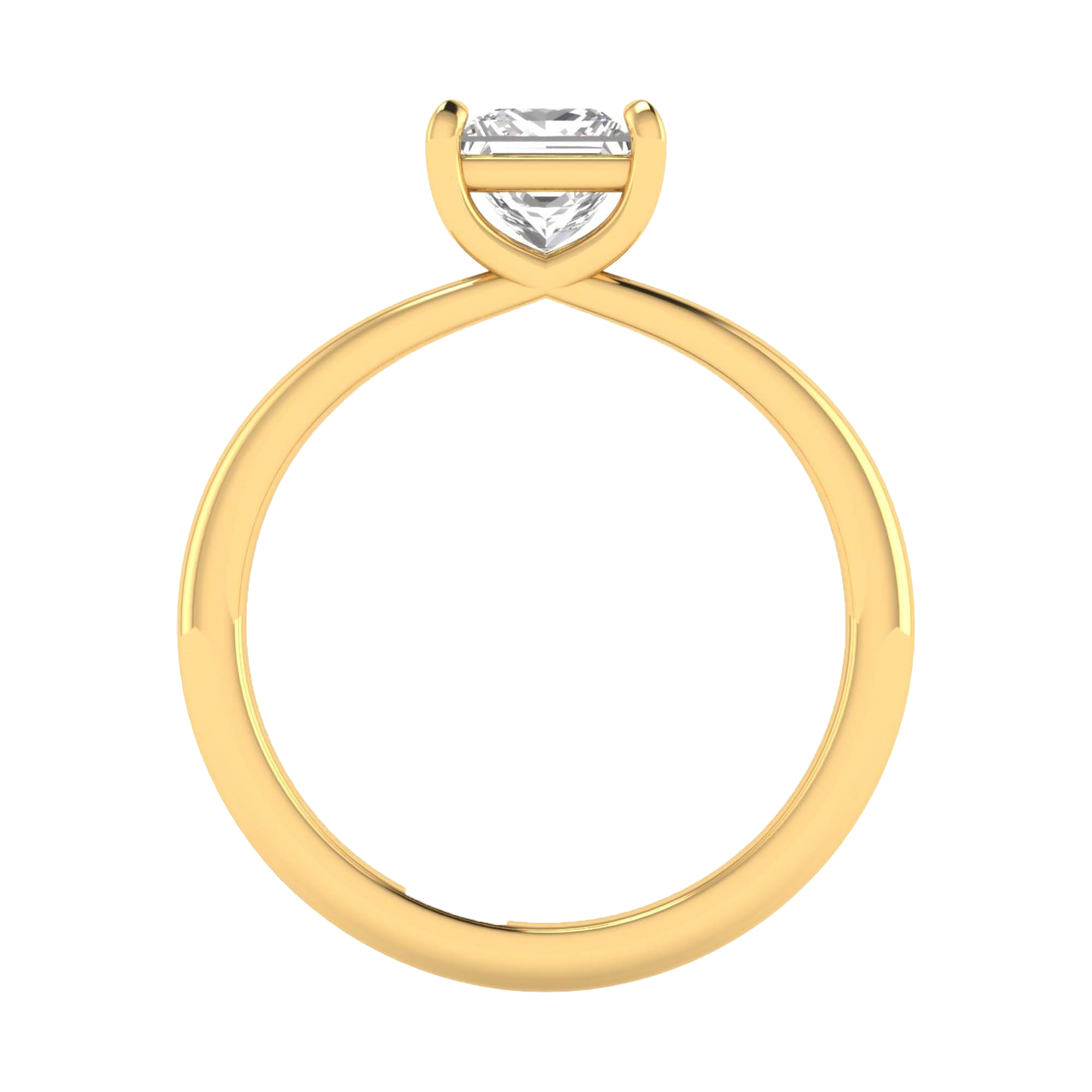 Solitaire ring met princess cut diamant en split‑shank band 1 karaat