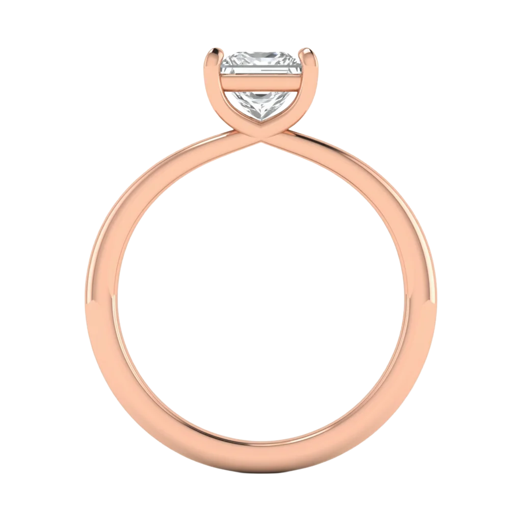 Solitaire ring met princess cut diamant en split‑shank band 1 karaat