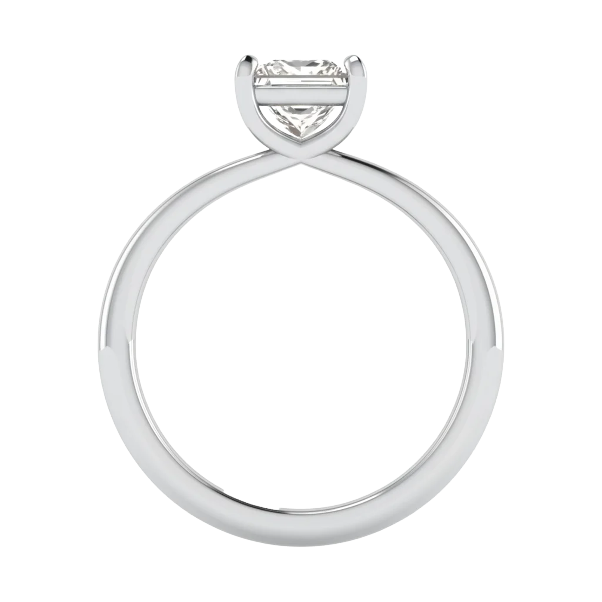 Solitaire ring met princess cut diamant en split‑shank band 1 karaat