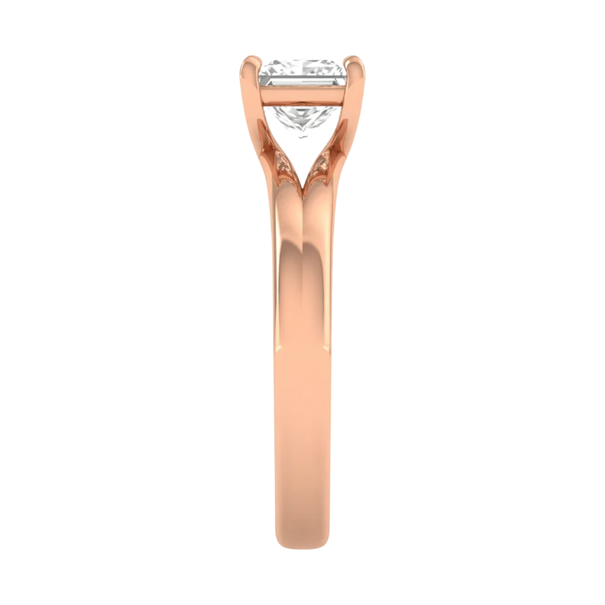 Solitaire ring met princess cut diamant en split‑shank band 1 karaat