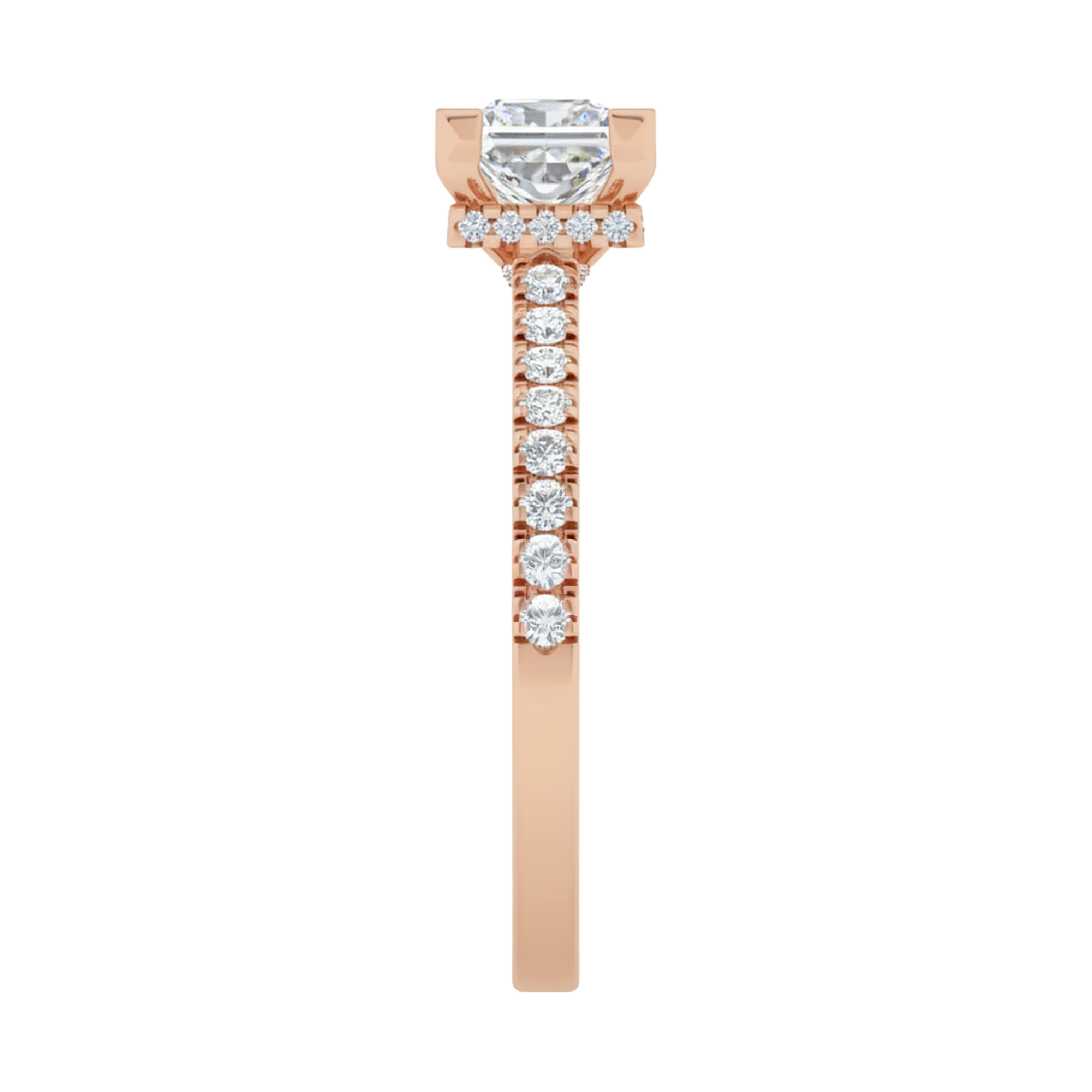 Princess 1.45 karaat solitair met dubbele hidden halo en pavé‑band