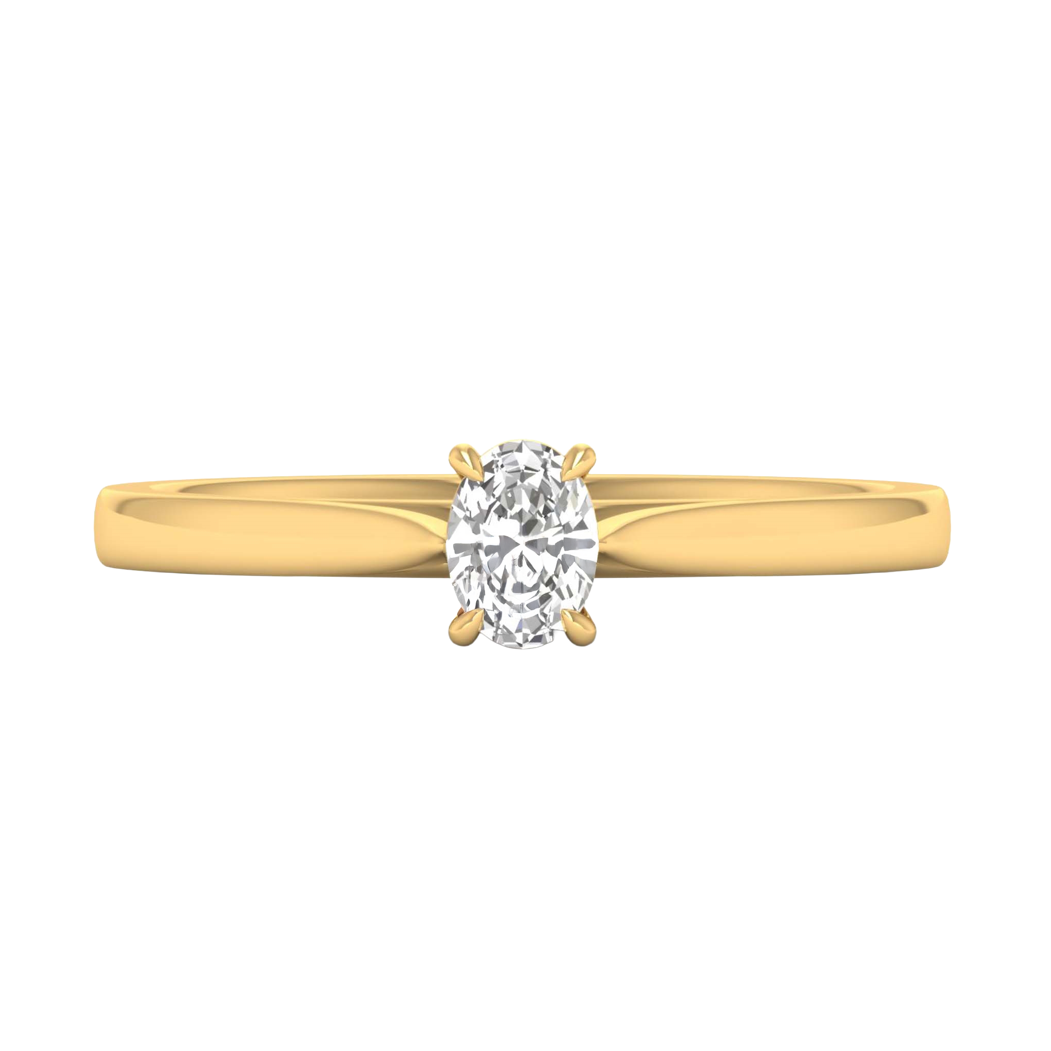 Ovale Solitaire Ring met 4‑Poots Zetting en Flat‑Rectangular Band 0,25–3 karaat