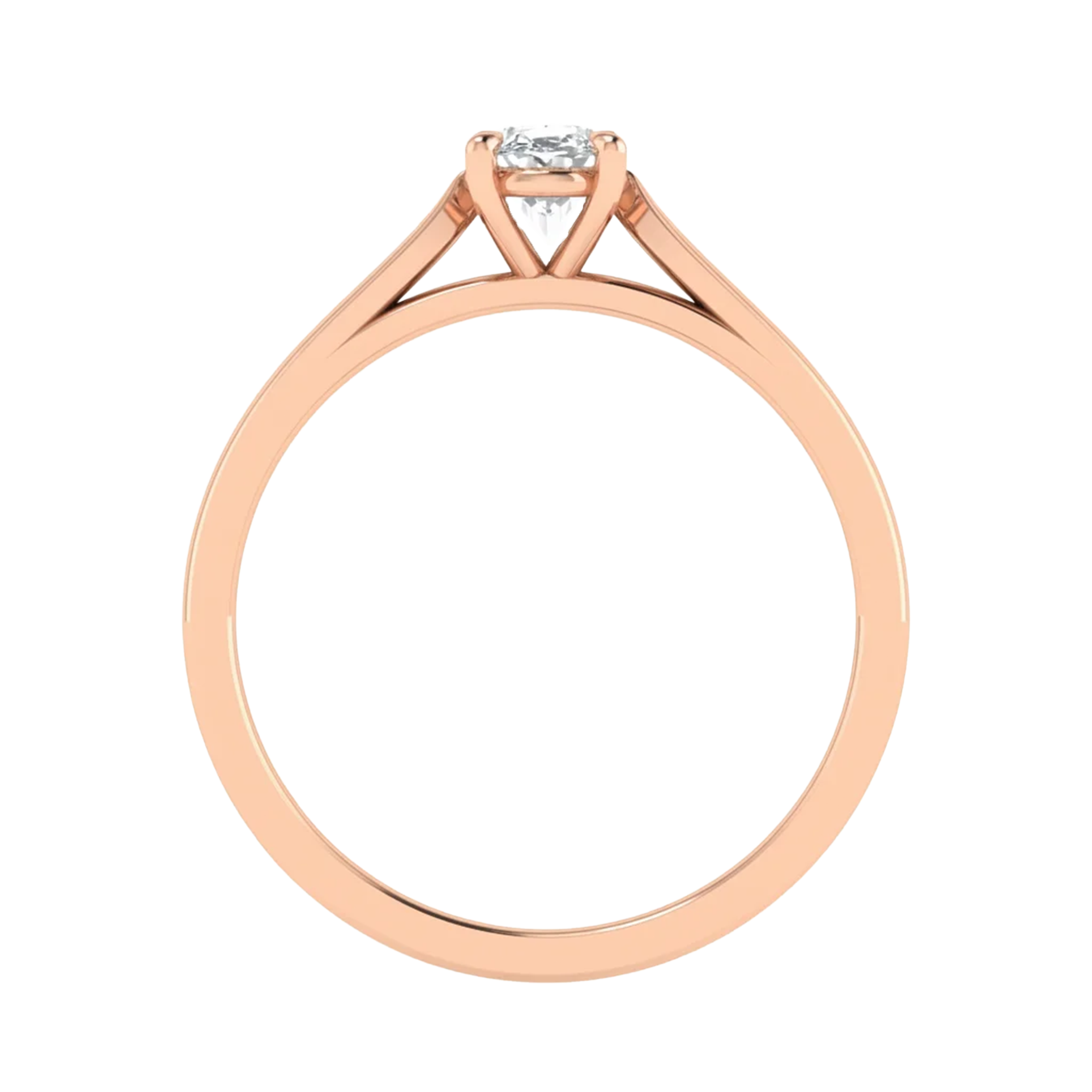Ovale Solitaire Ring met 4‑Poots Zetting en Flat‑Rectangular Band 0,25–3 karaat