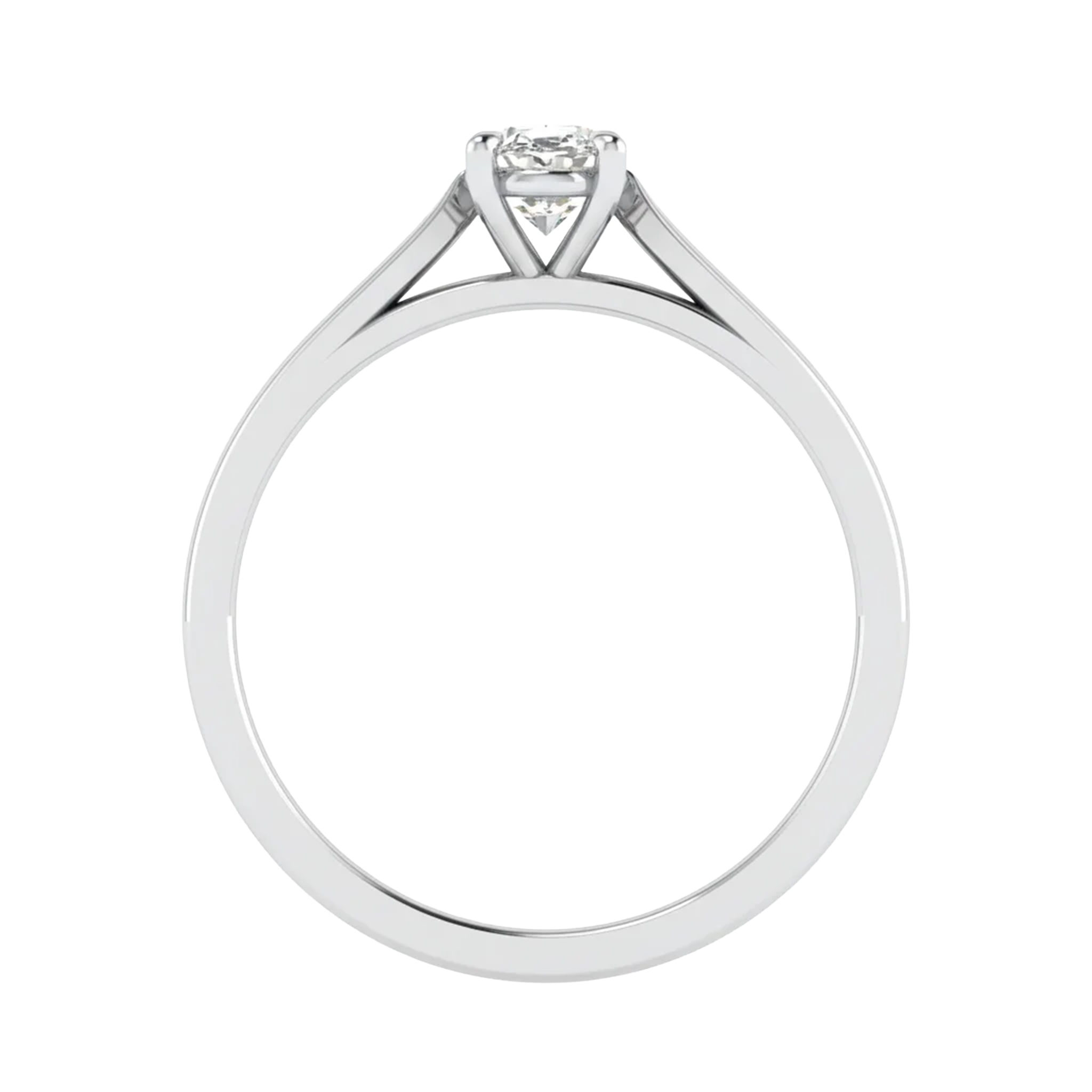 Ovale Solitaire Ring met 4‑Poots Zetting en Flat‑Rectangular Band 0,25–3 karaat