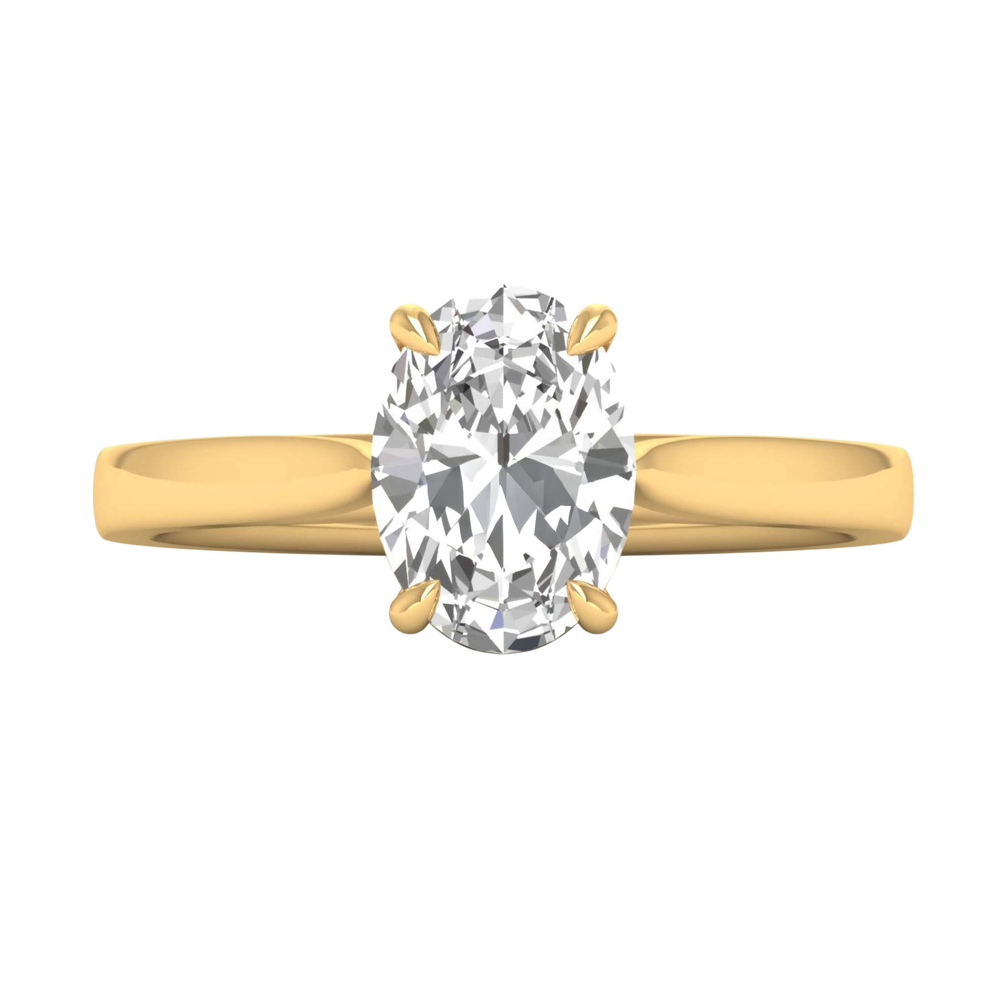 Ovale Solitaire Ring met 4‑Poots Zetting en Flat‑Rectangular Band 0,25–3 karaat