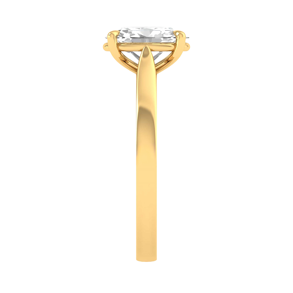 Ovale Solitaire Ring met 4‑Poots Zetting en Flat‑Rectangular Band 0,25–3 karaat