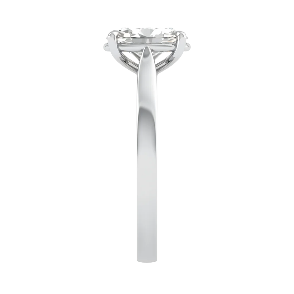 Ovale Solitaire Ring met 4‑Poots Zetting en Flat‑Rectangular Band 0,25–3 karaat