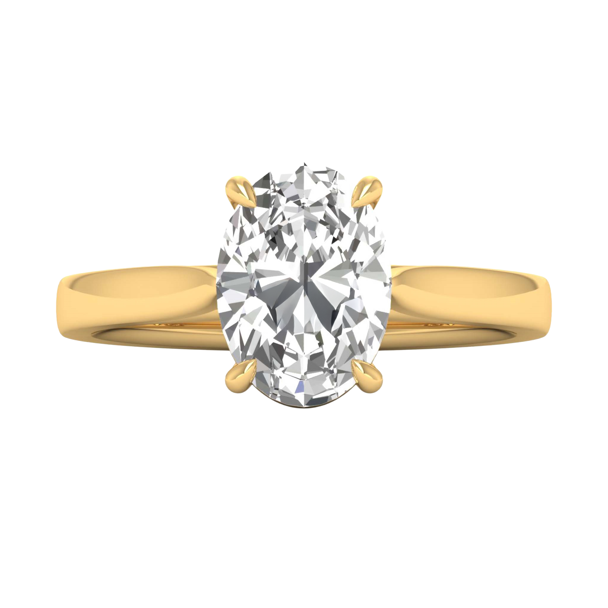 Ovale Solitaire Ring met 4‑Poots Zetting en Flat‑Rectangular Band 0,25–3 karaat