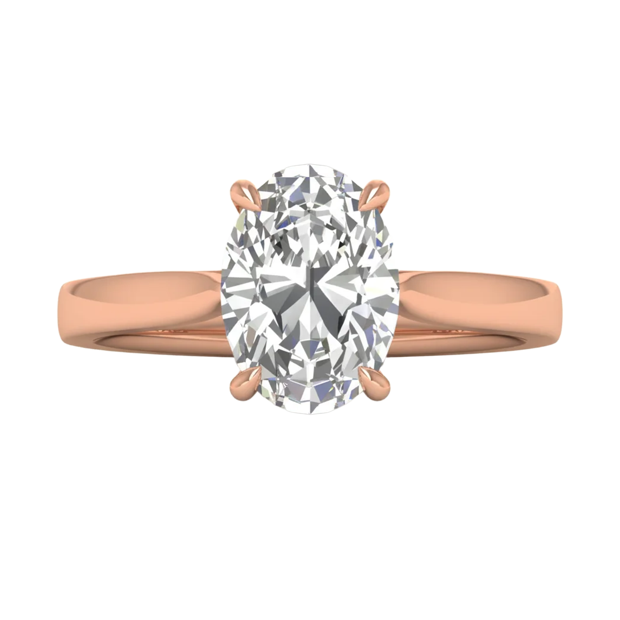 Ovale Solitaire Ring met 4‑Poots Zetting en Flat‑Rectangular Band 0,25–3 karaat