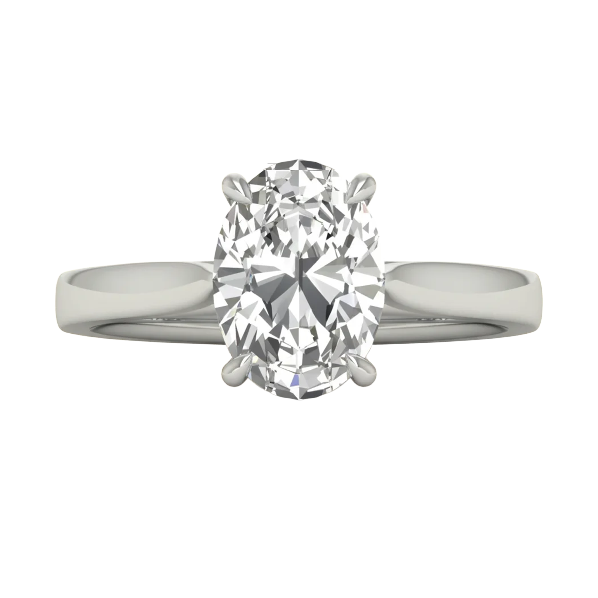 Ovale Solitaire Ring met 4‑Poots Zetting en Flat‑Rectangular Band 0,25–3 karaat