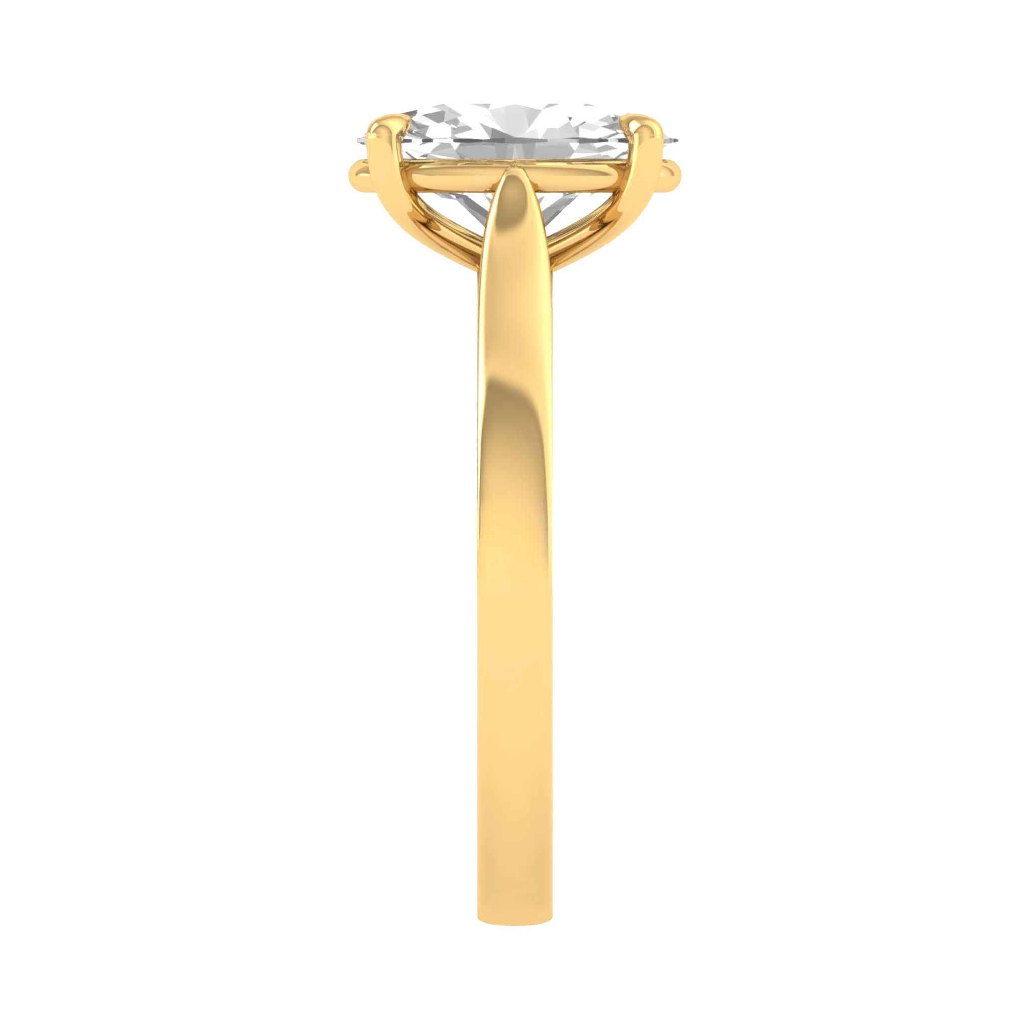 Ovale Solitaire Ring met 4‑Poots Zetting en Flat‑Rectangular Band 0,25–3 karaat