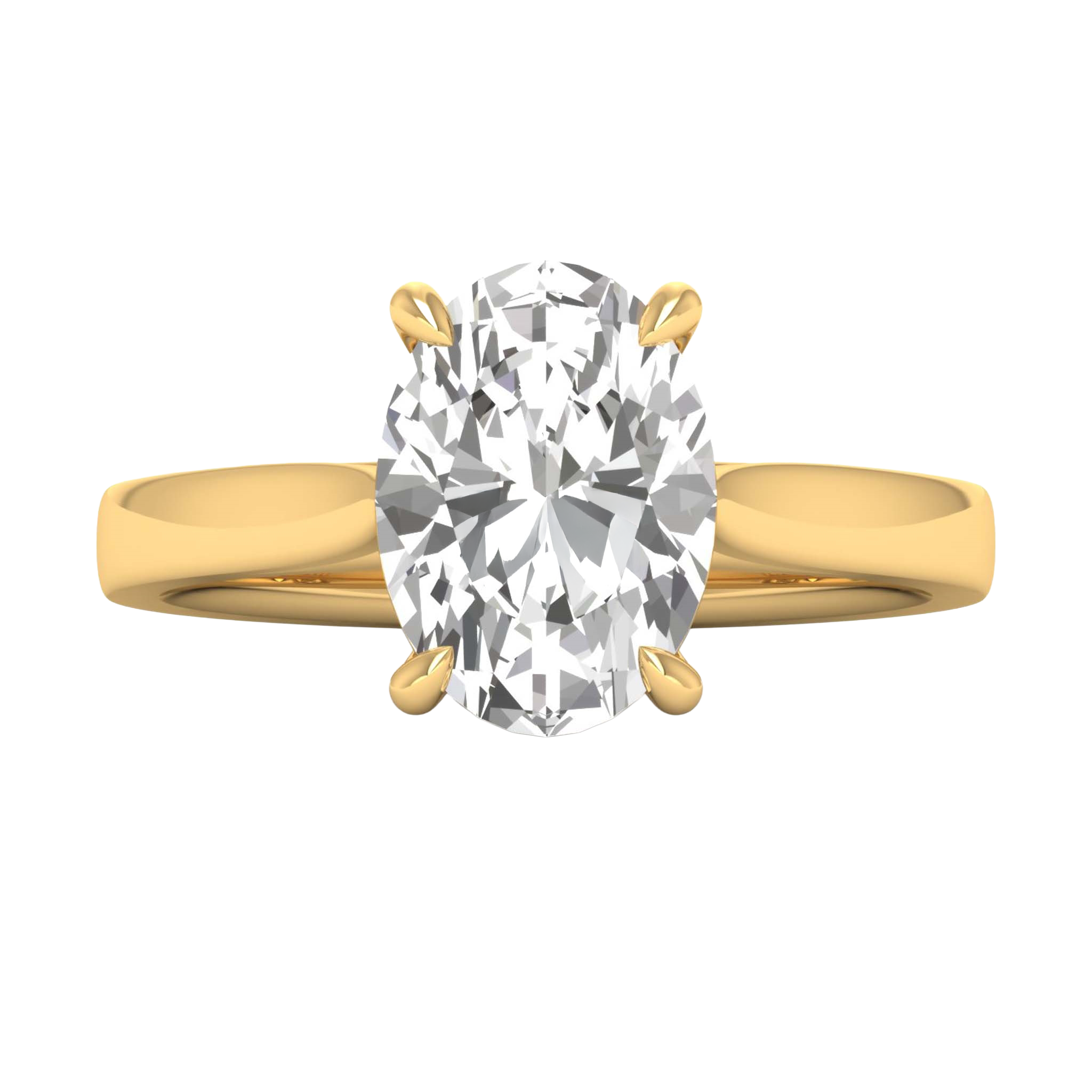 Ovale Solitaire Ring met 4‑Poots Zetting en Flat‑Rectangular Band 0,25–3 karaat