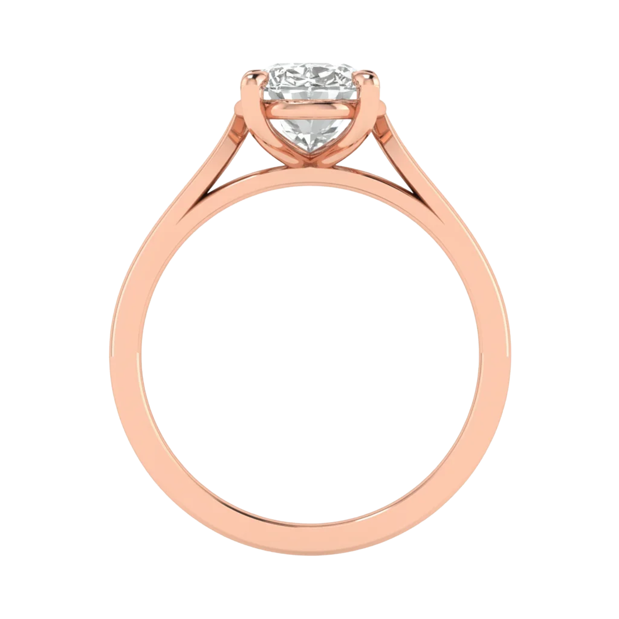 Ovale Solitaire Ring met 4‑Poots Zetting en Flat‑Rectangular Band 0,25–3 karaat