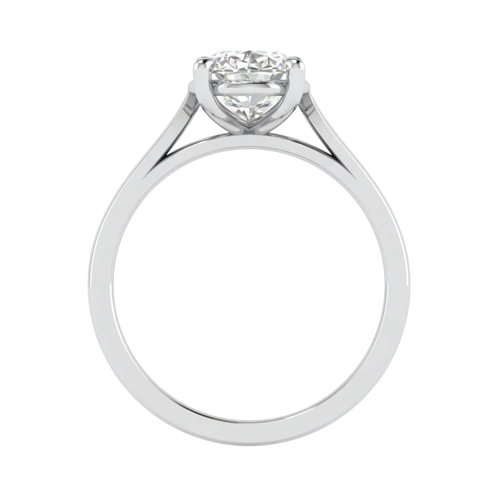 Ovale Solitaire Ring met 4‑Poots Zetting en Flat‑Rectangular Band 0,25–3 karaat