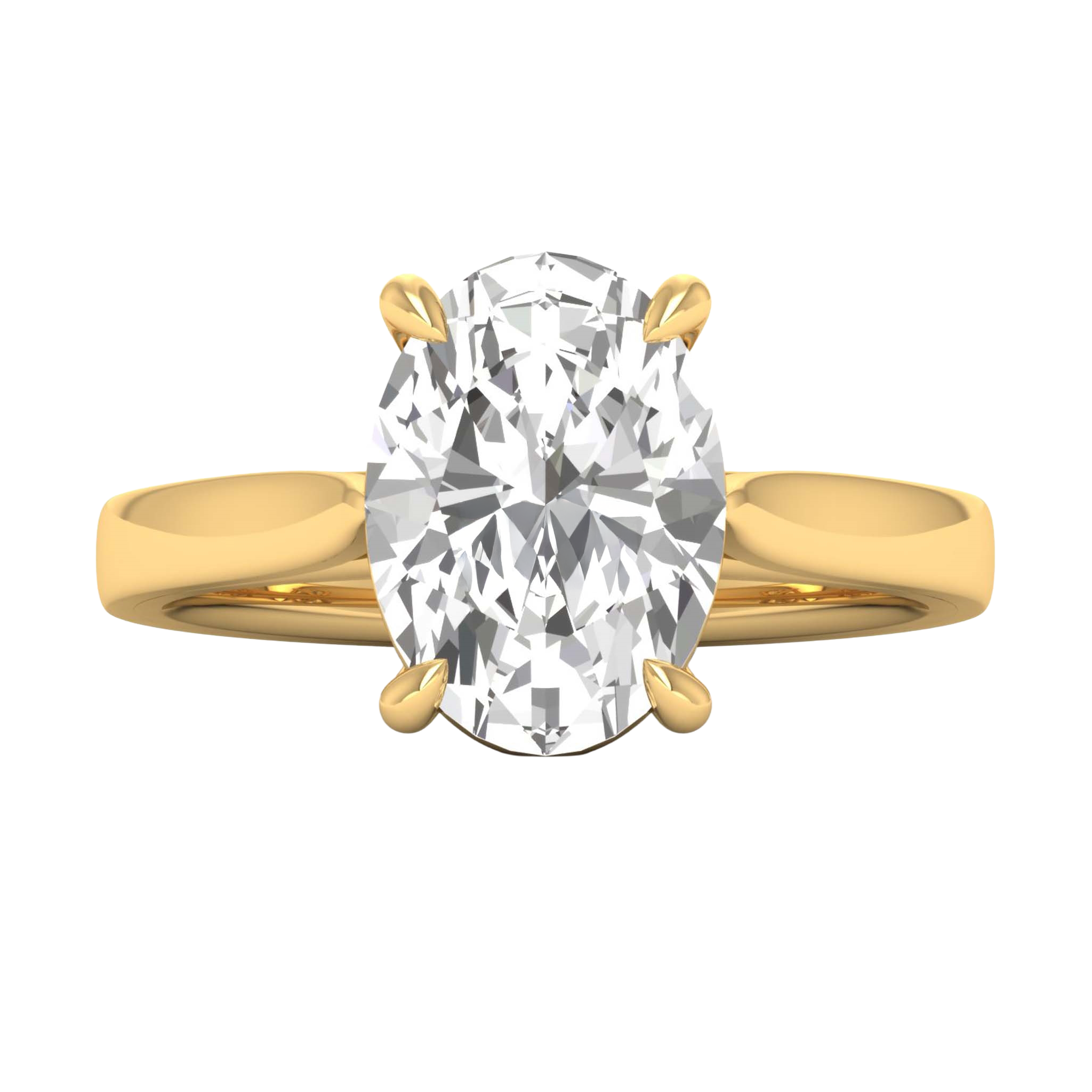 Ovale Solitaire Ring met 4‑Poots Zetting en Flat‑Rectangular Band 0,25–3 karaat