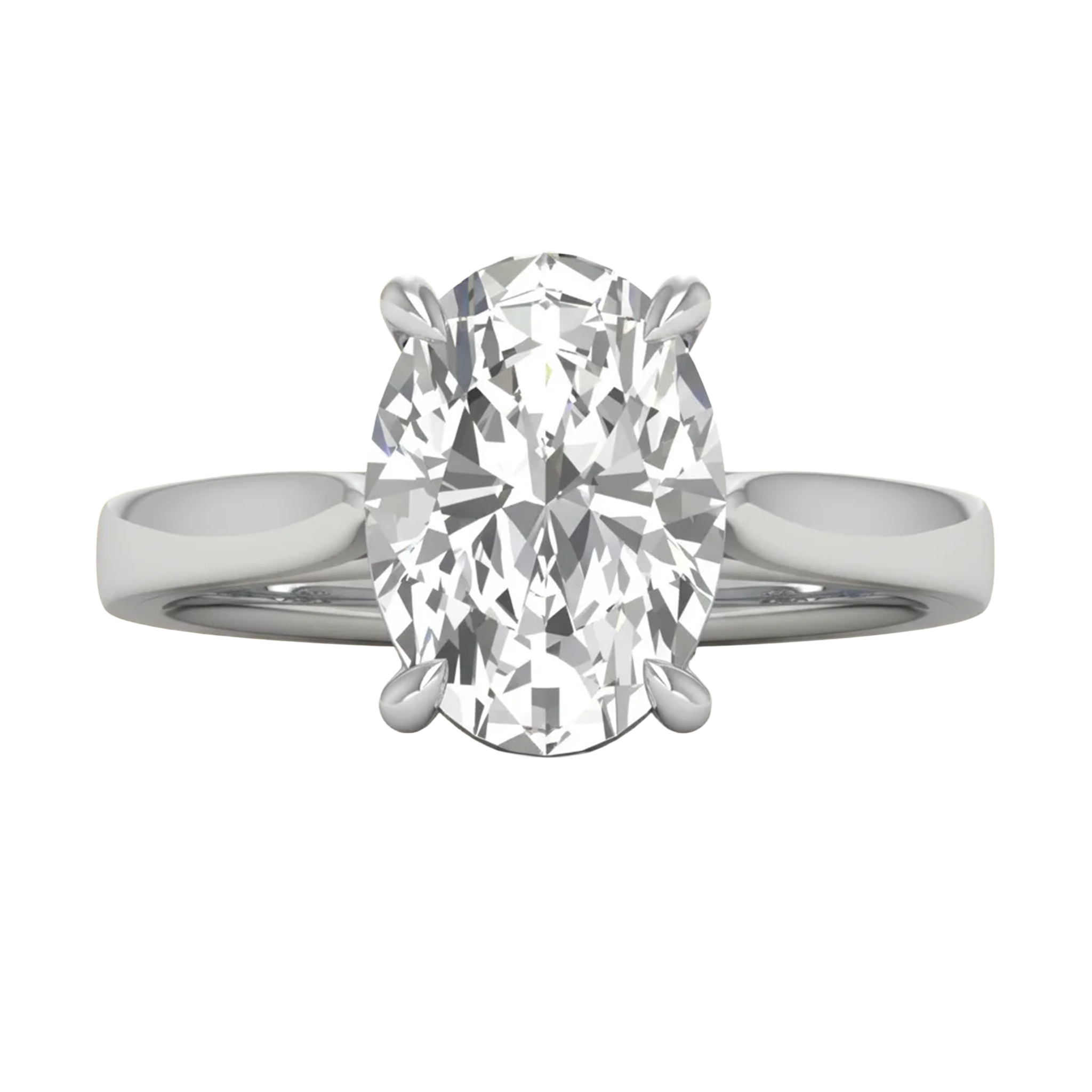 Ovale Solitaire Ring met 4‑Poots Zetting en Flat‑Rectangular Band 0,25–3 karaat