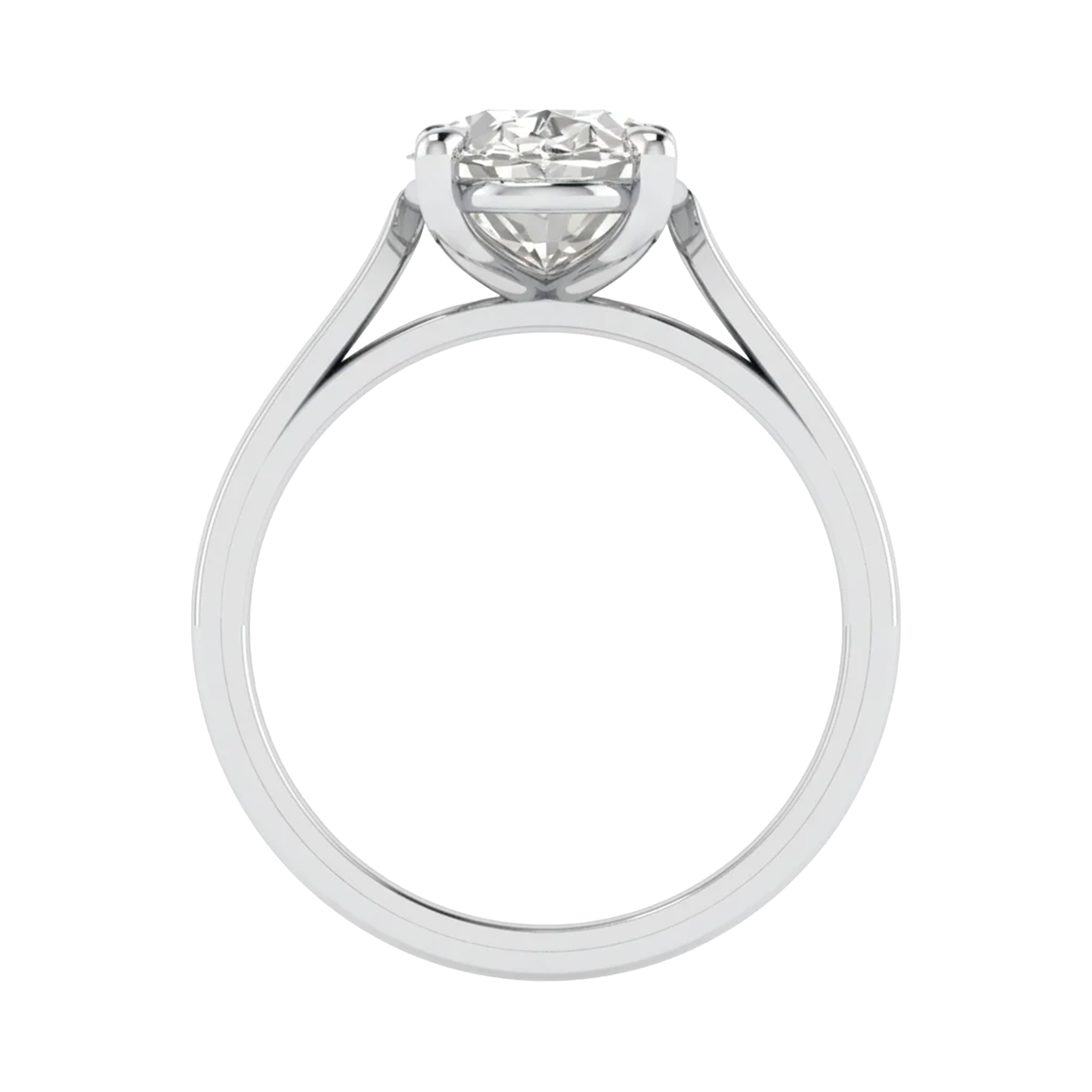 Ovale Solitaire Ring met 4‑Poots Zetting en Flat‑Rectangular Band 0,25–3 karaat