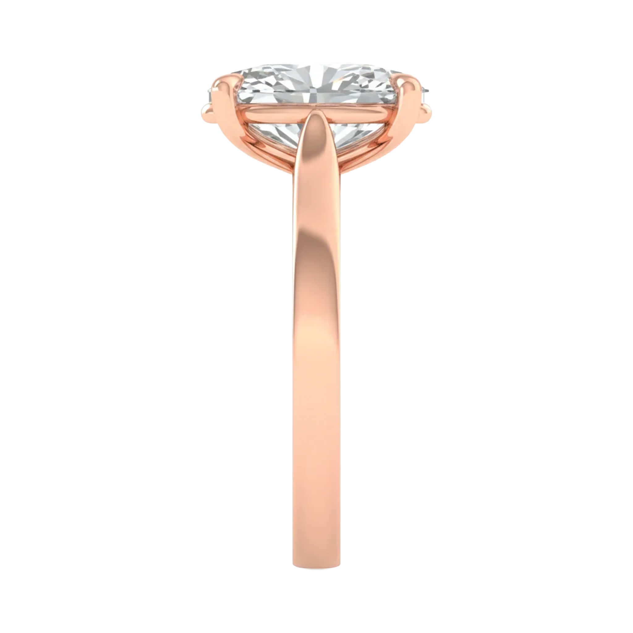 Ovale Solitaire Ring met 4‑Poots Zetting en Flat‑Rectangular Band 0,25–3 karaat