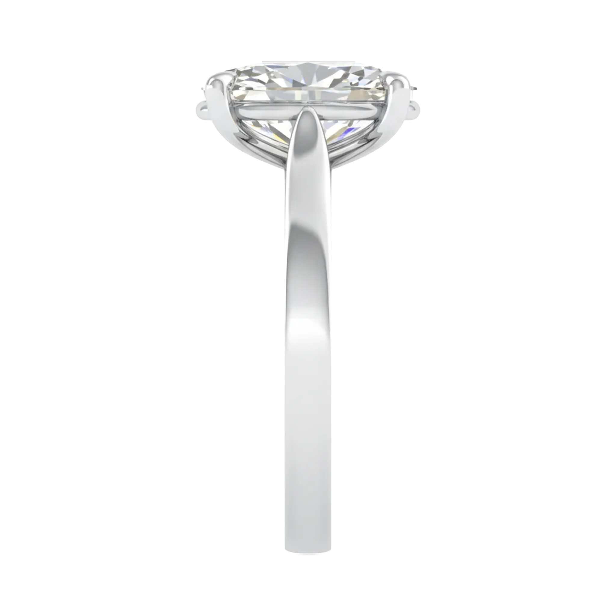 Ovale Solitaire Ring met 4‑Poots Zetting en Flat‑Rectangular Band 0,25–3 karaat