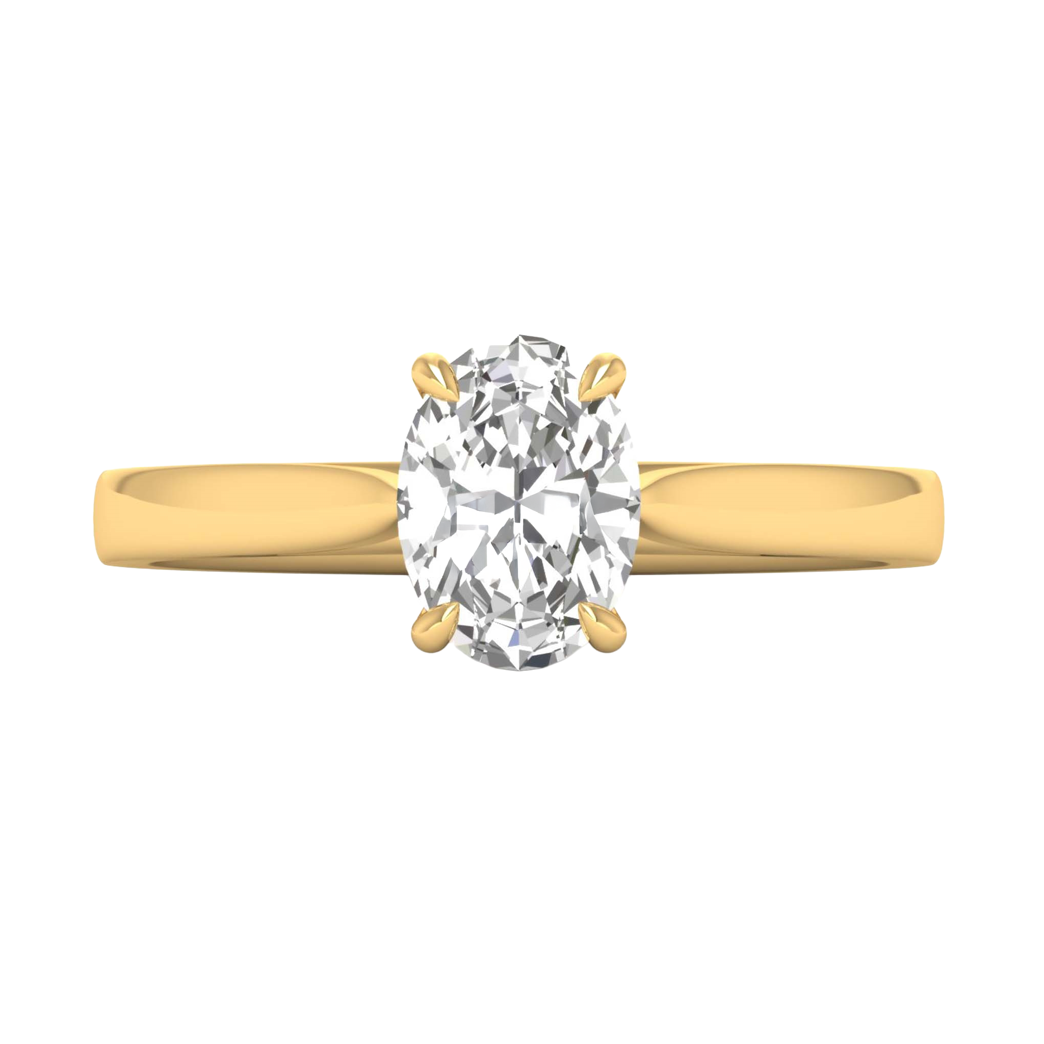Ovale Solitaire Ring met 4‑Poots Zetting en Flat‑Rectangular Band 0,25–3 karaat