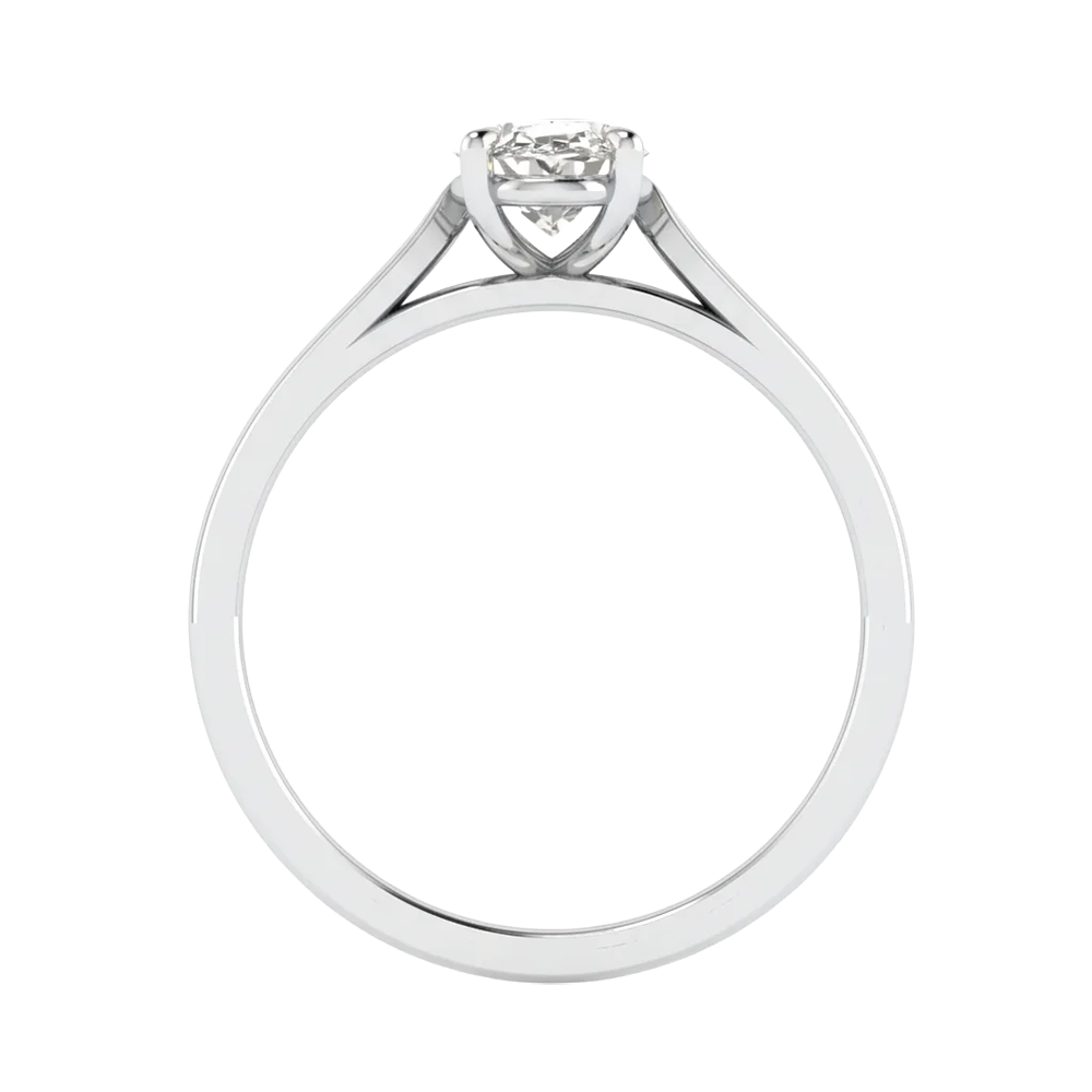 Ovale Solitaire Ring met 4‑Poots Zetting en Flat‑Rectangular Band 0,25–3 karaat
