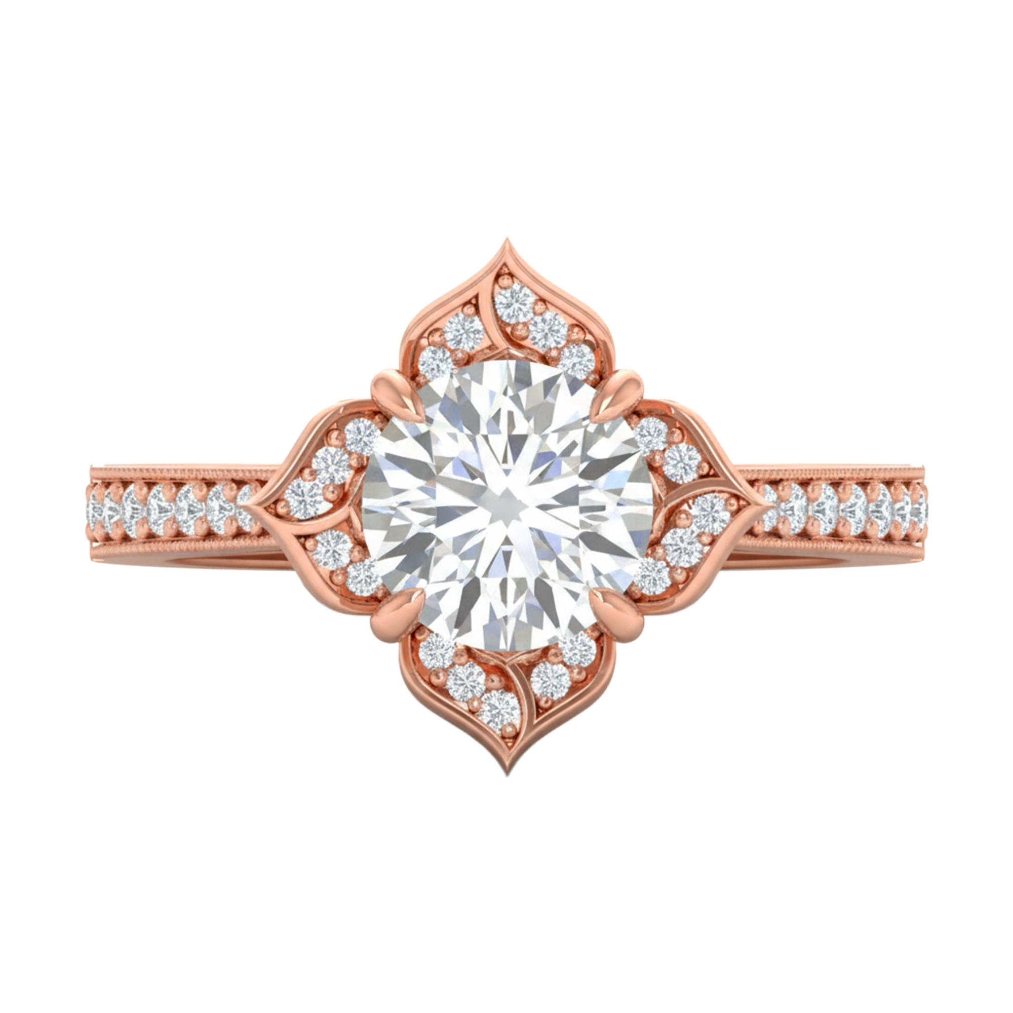 Entourage ring met bloemdesign en sierlijke banddetails 1,79 karaat