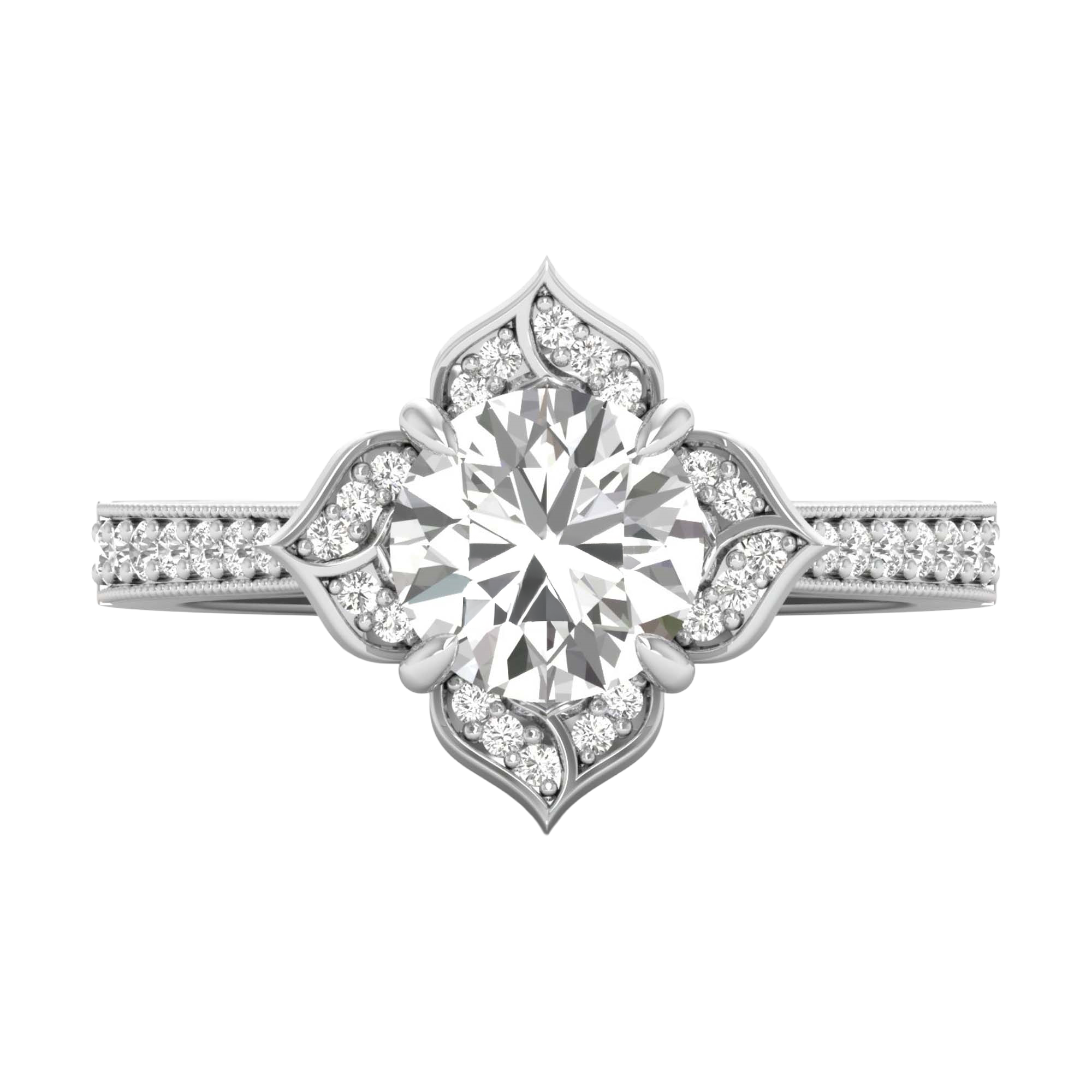 Entourage ring met bloemdesign en sierlijke banddetails 1,79 karaat