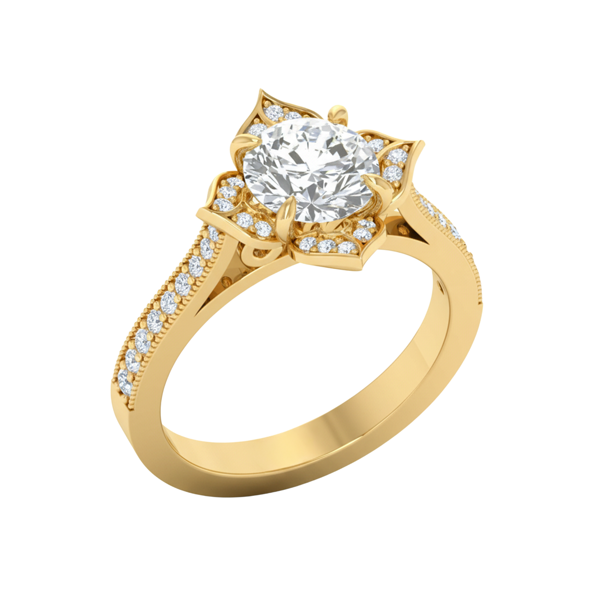 Entourage ring met bloemdesign en sierlijke banddetails 1,79 karaat