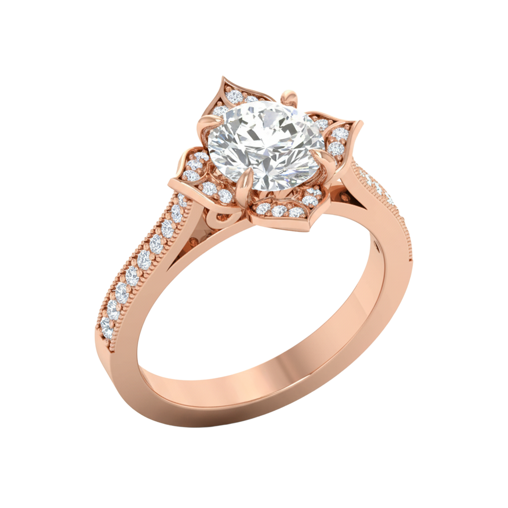 Entourage ring met bloemdesign en sierlijke banddetails 1,79 karaat