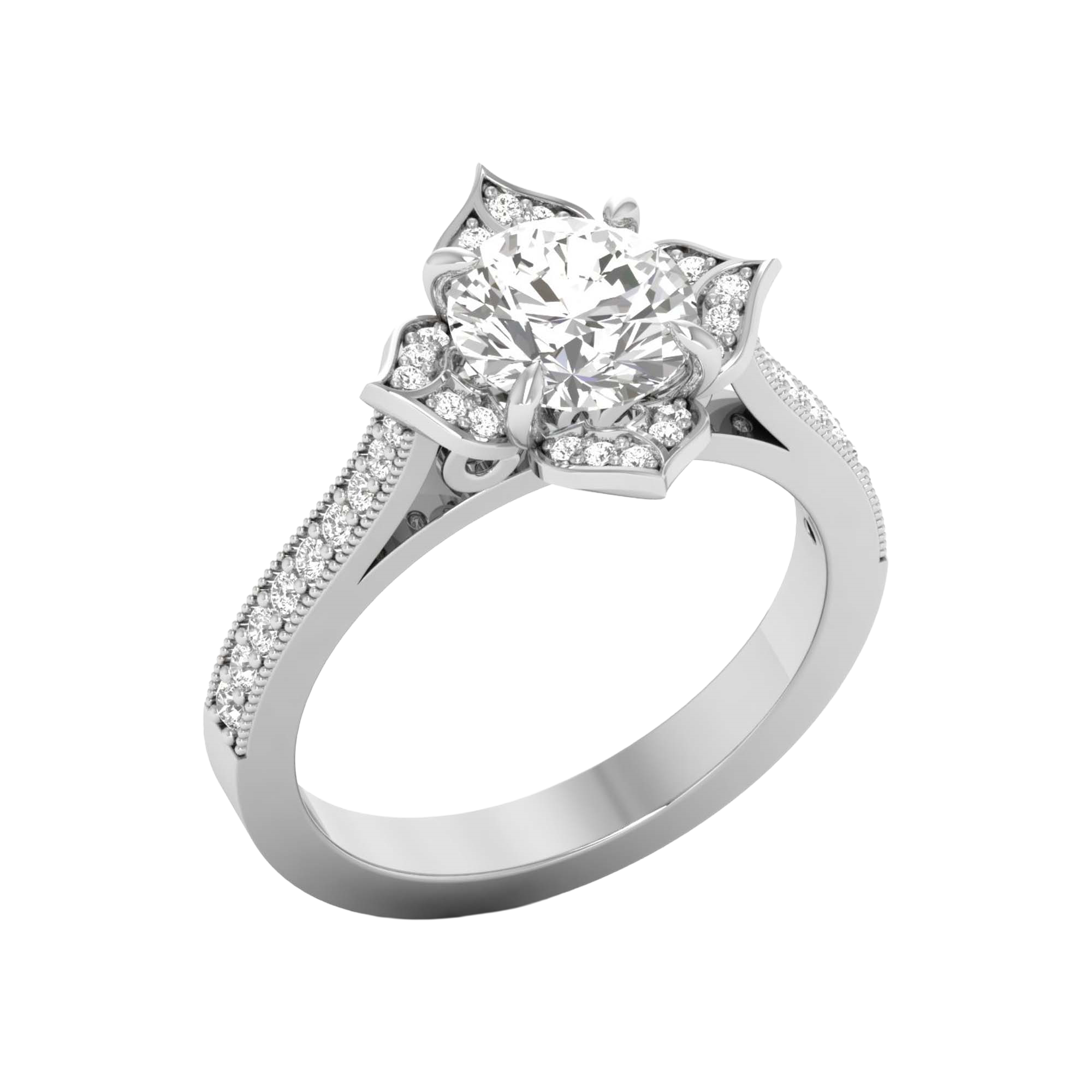 Entourage ring met bloemdesign en sierlijke banddetails 1,79 karaat