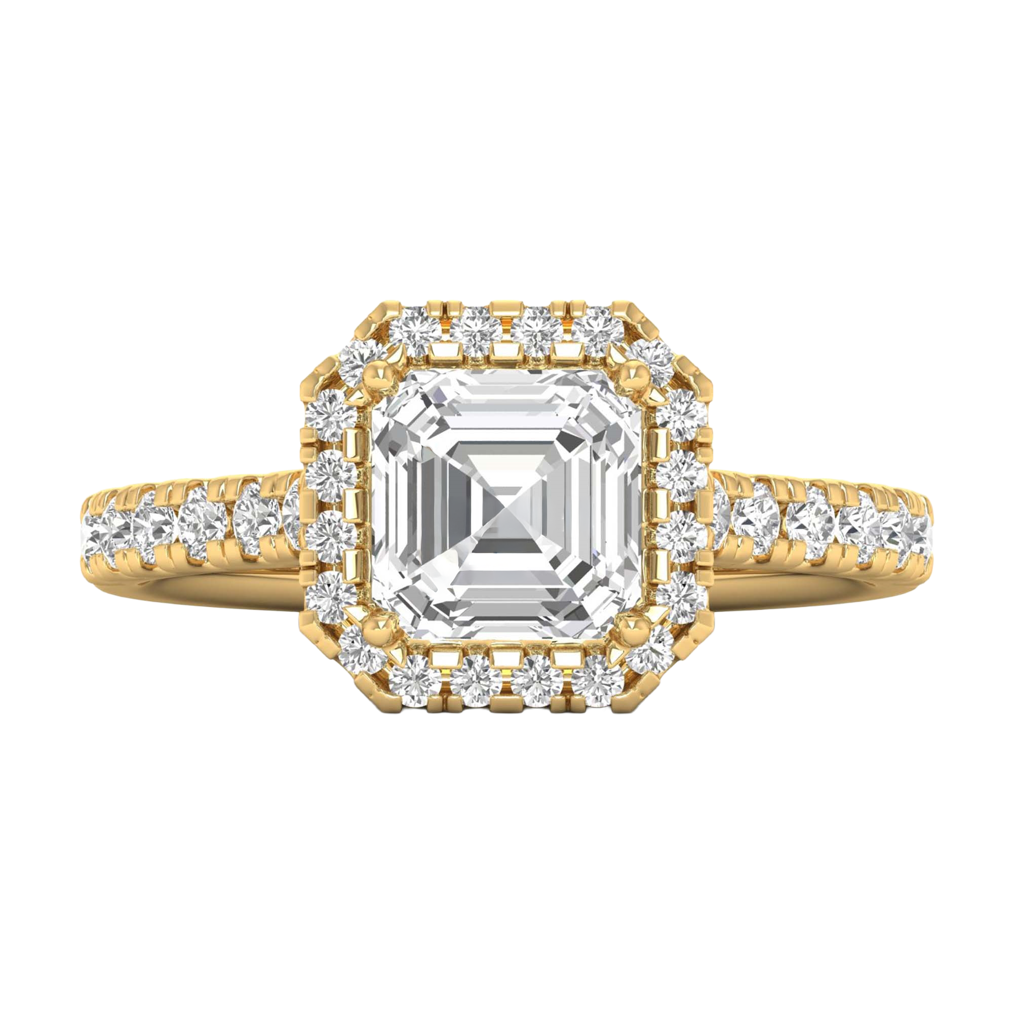 Asscher Halo Ring with Pavé Band 0.8–3.73 Carat