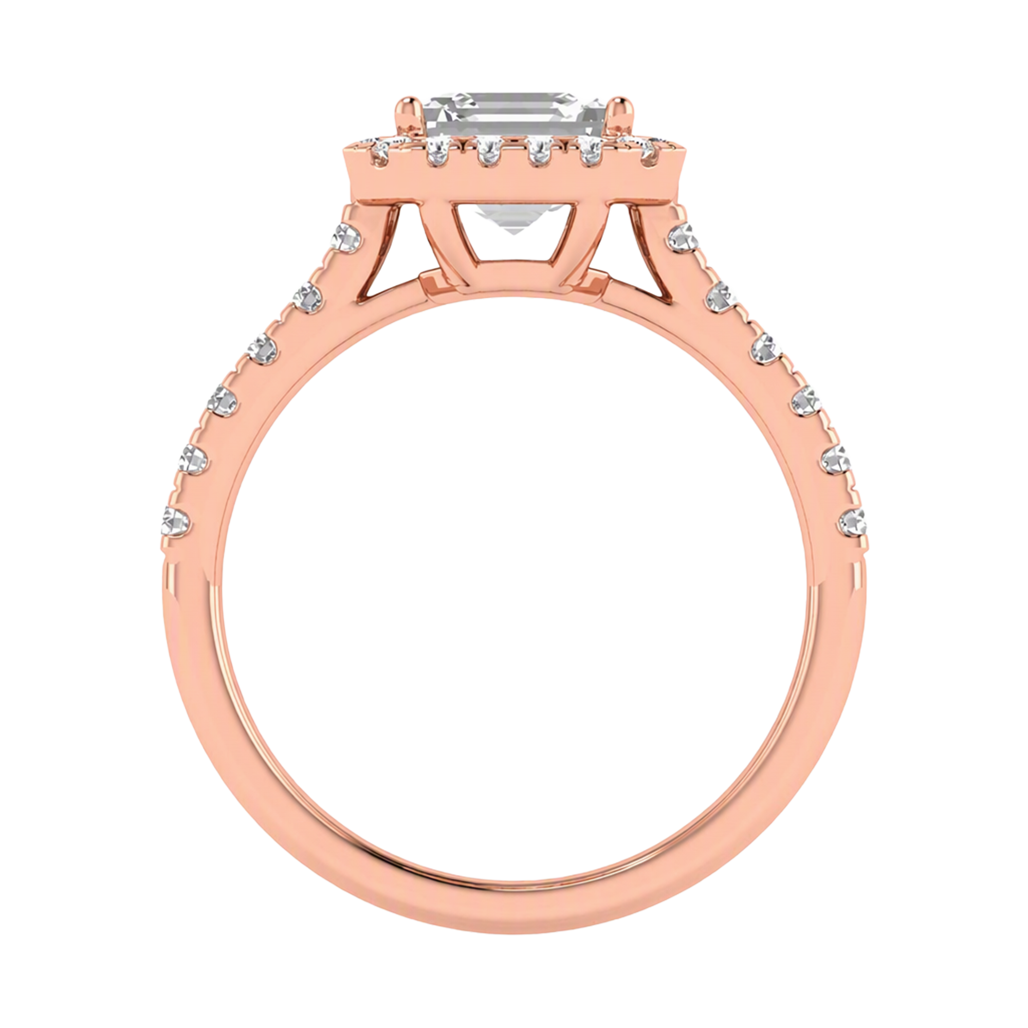 Asscher Halo Ring with Pavé Band 0.8–3.73 Carat
