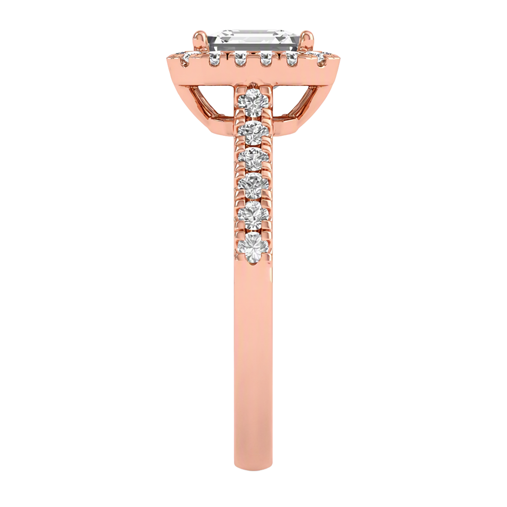 Asscher Halo Ring with Pavé Band 0.8–3.73 Carat