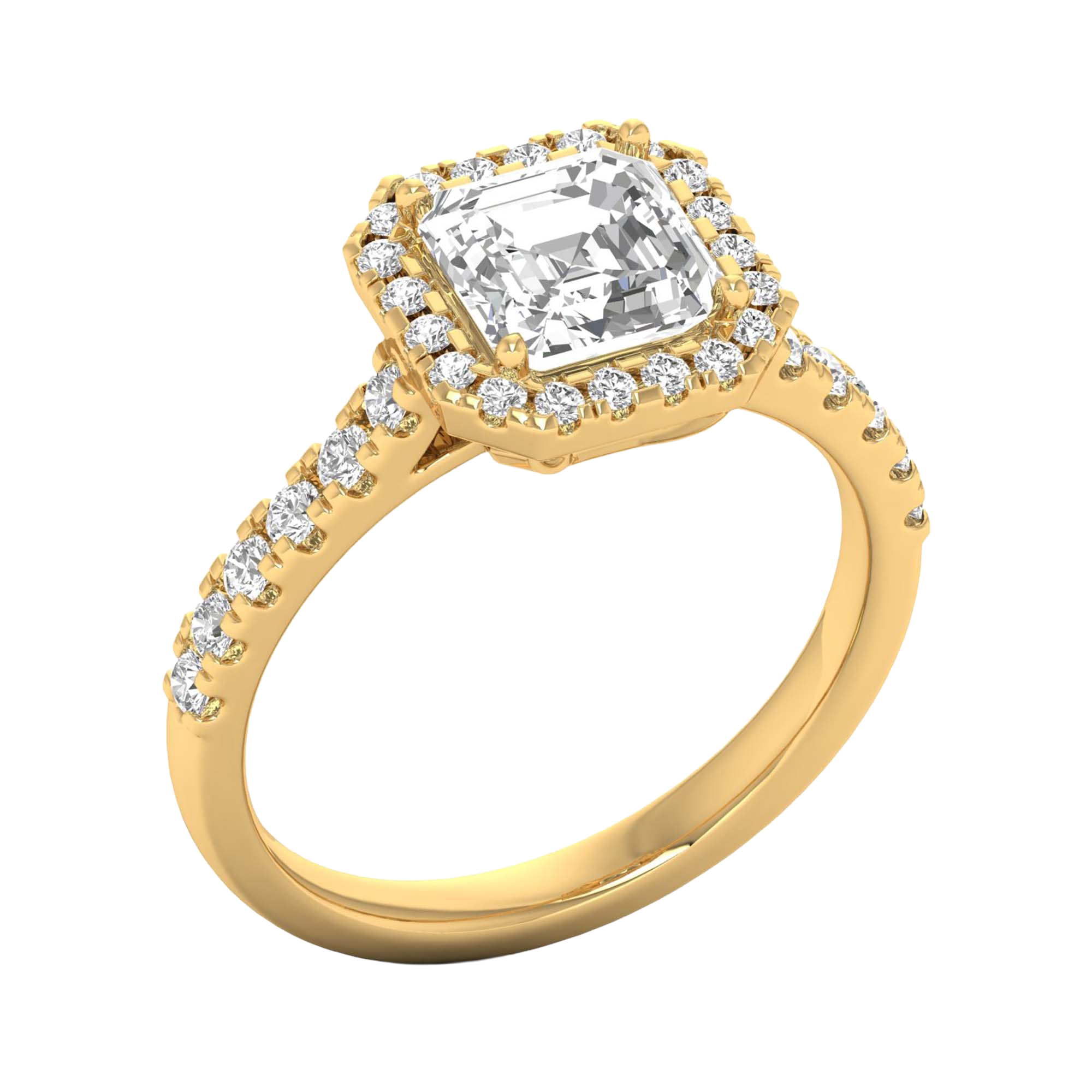 Asscher Halo Ring with Pavé Band 0.8–3.73 Carat