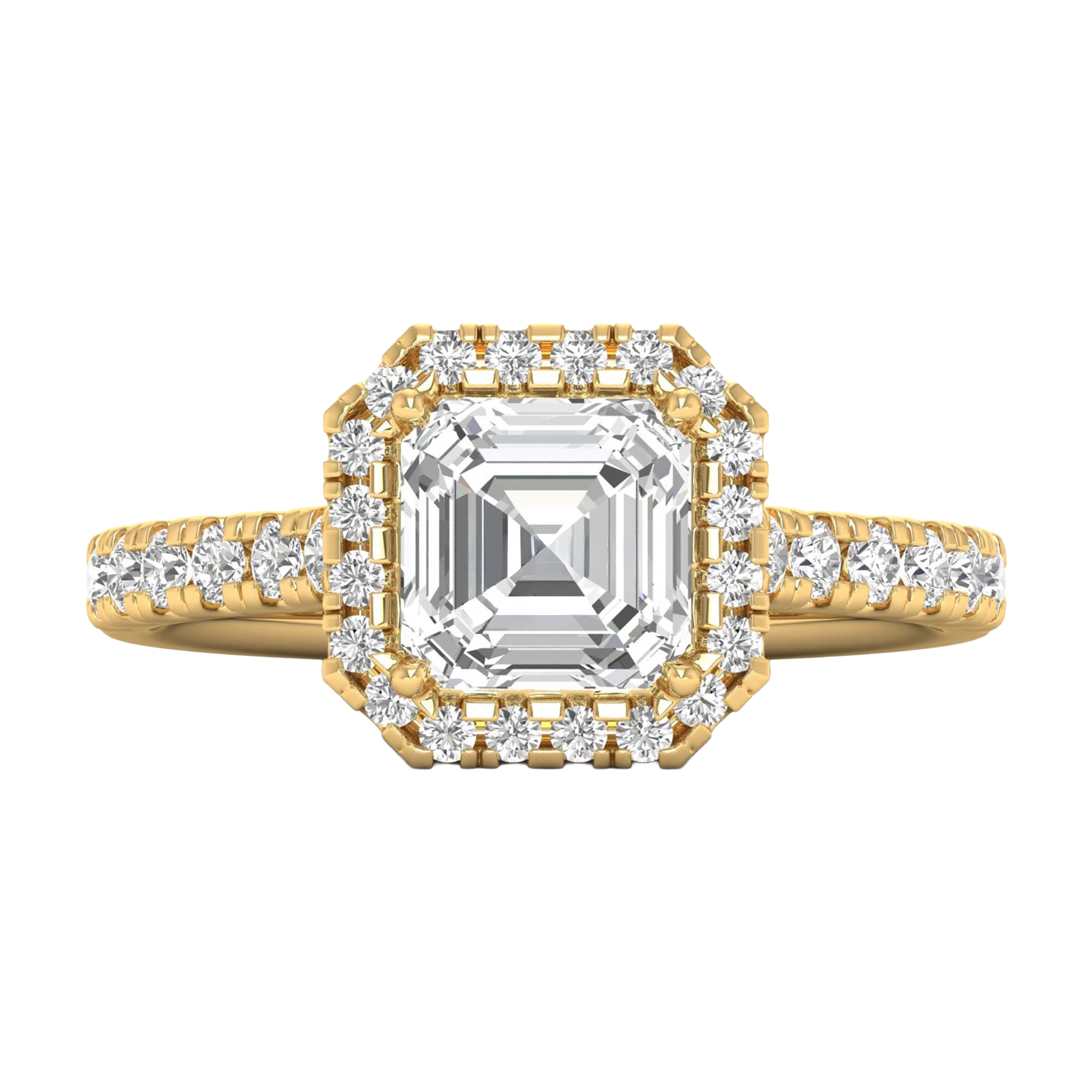 Asscher Halo Ring with Pavé Band 0.8–3.73 Carat