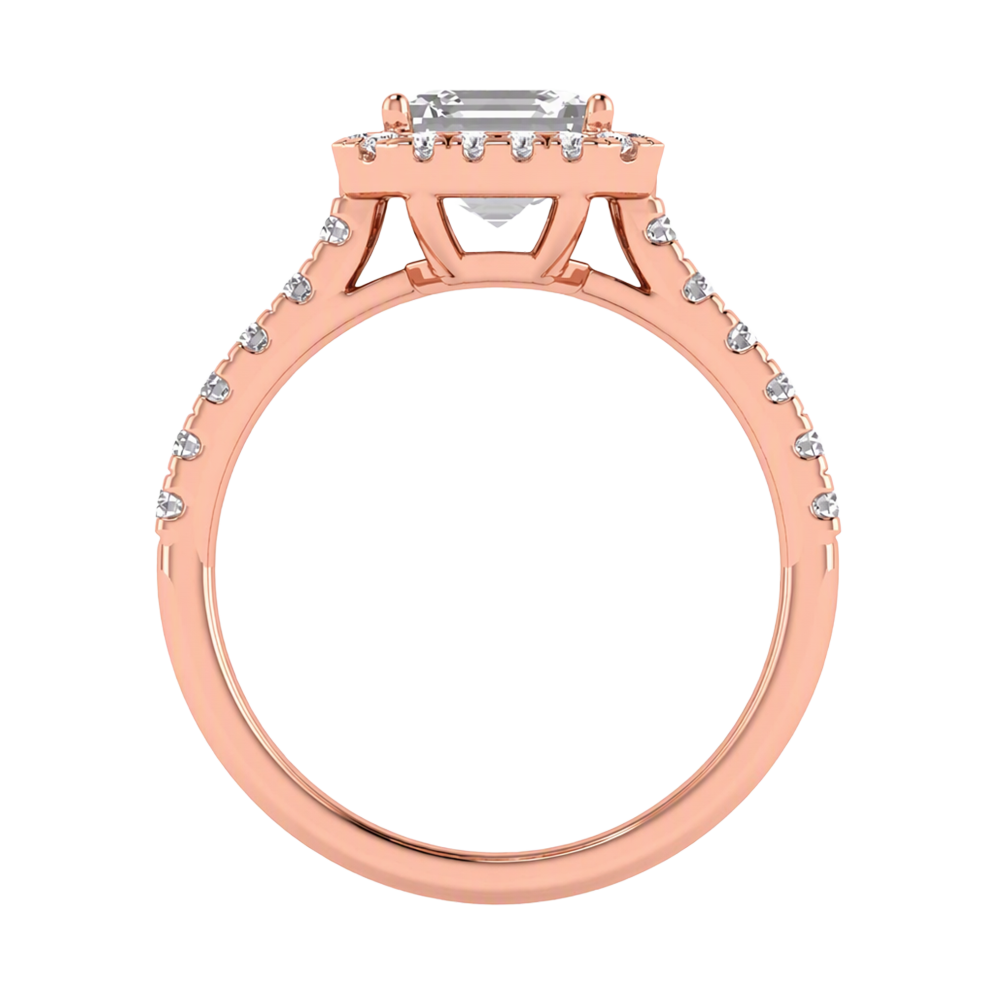 Asscher Halo Ring with Pavé Band 0.8–3.73 Carat