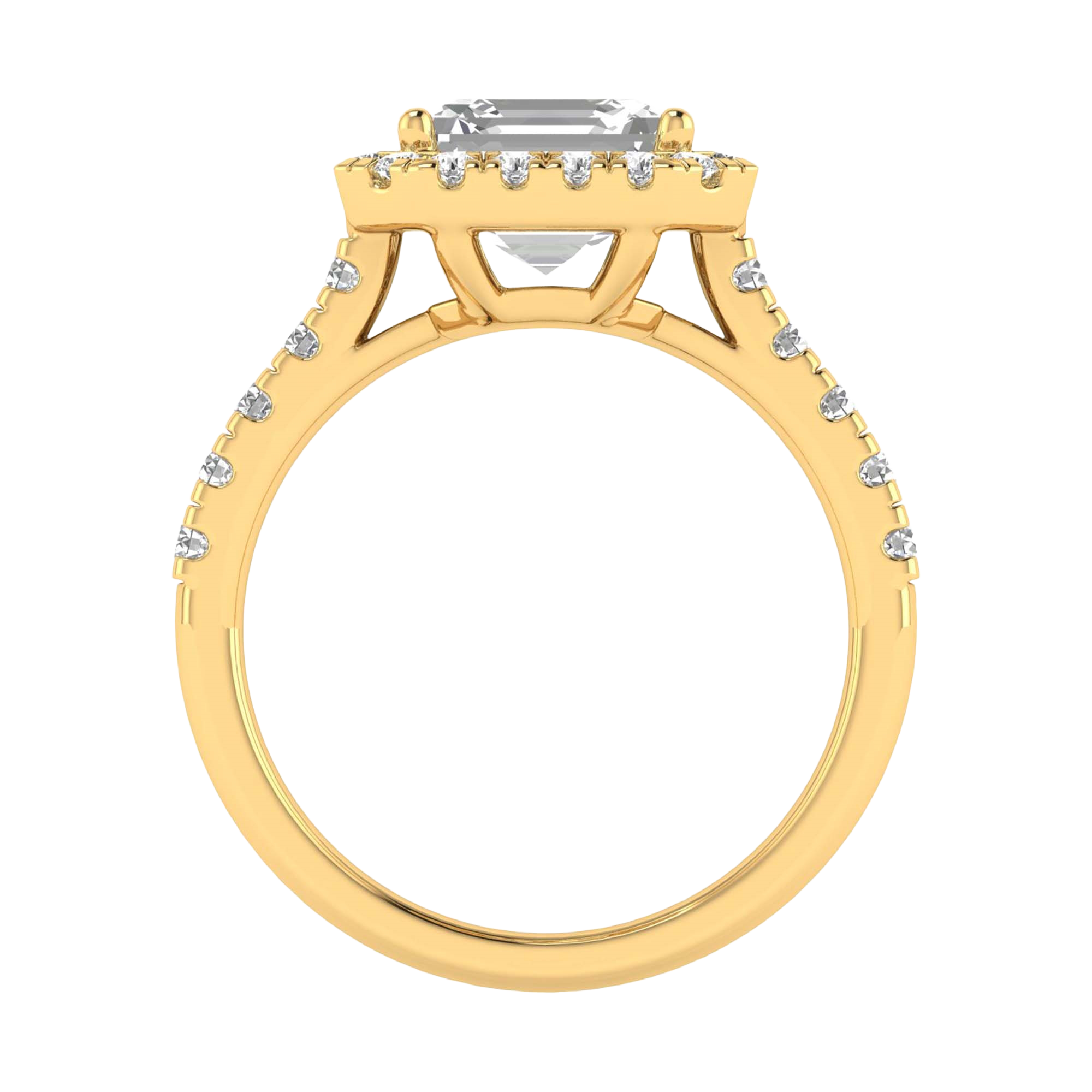 Asscher Halo Ring with Pavé Band 0.8–3.73 Carat