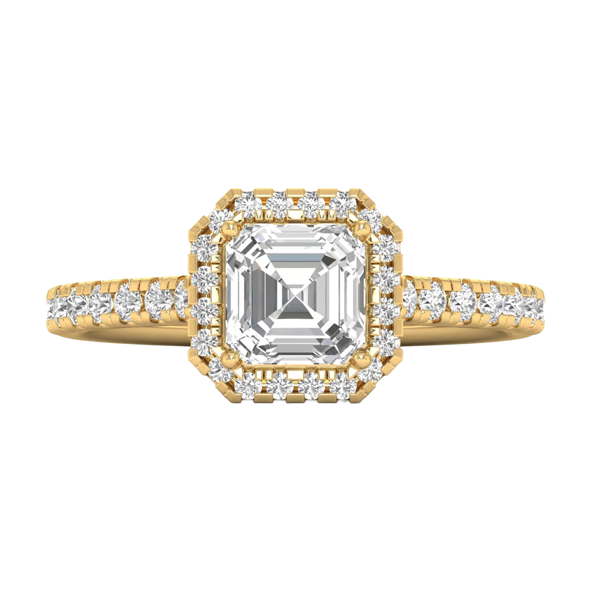 Asscher Halo Ring with Pavé Band 0.8–3.73 Carat