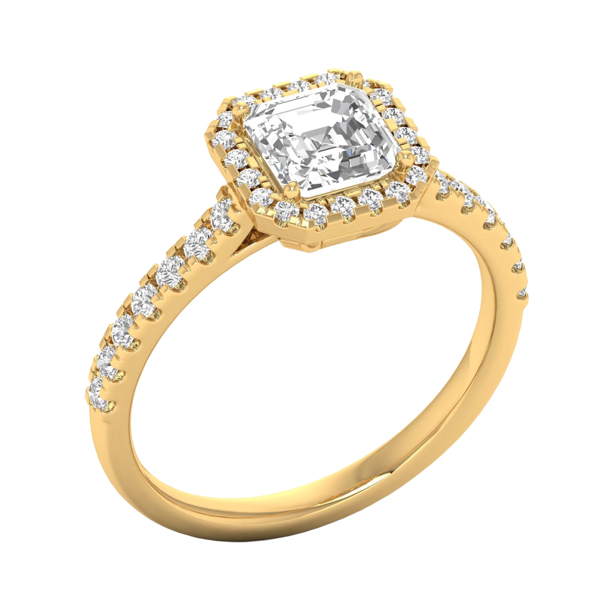 Asscher Halo Ring with Pavé Band 0.8–3.73 Carat
