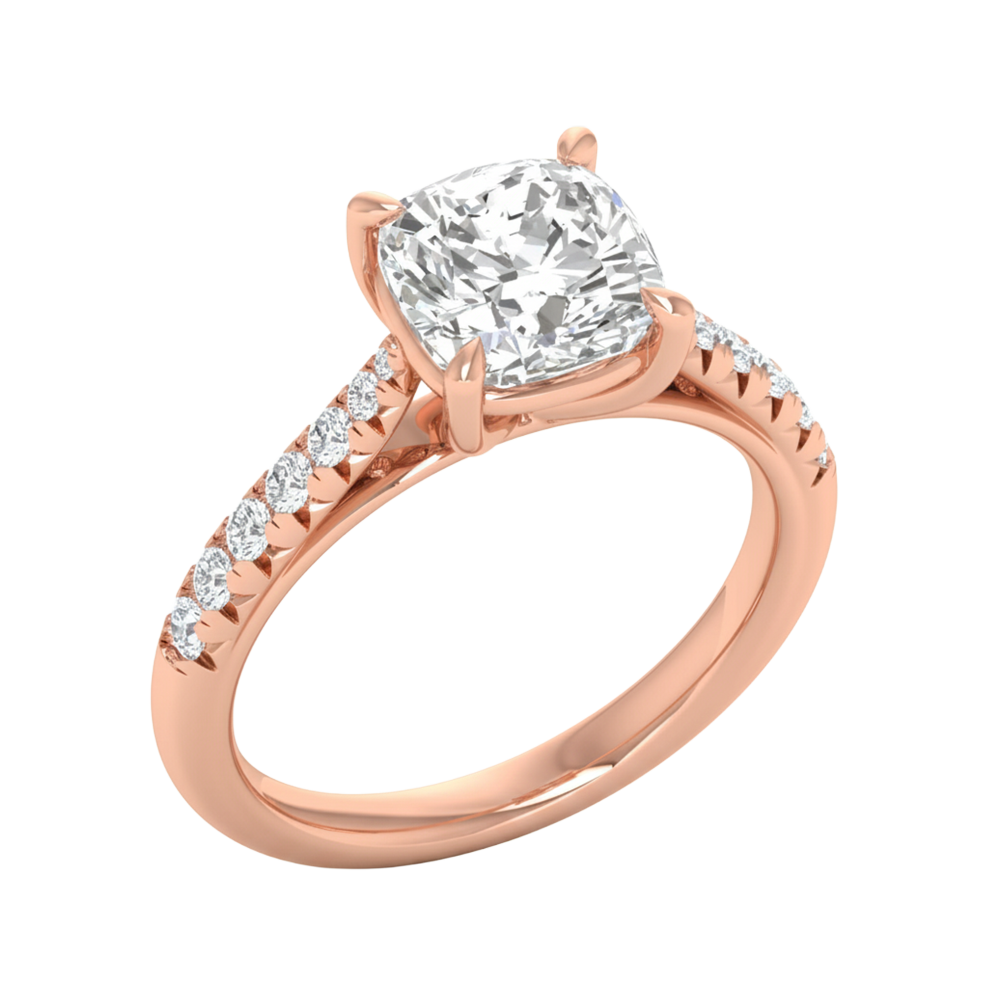 Louisa Diamond Solitaire Pavé Ring Cushion - 0.7ct to 3.1ct