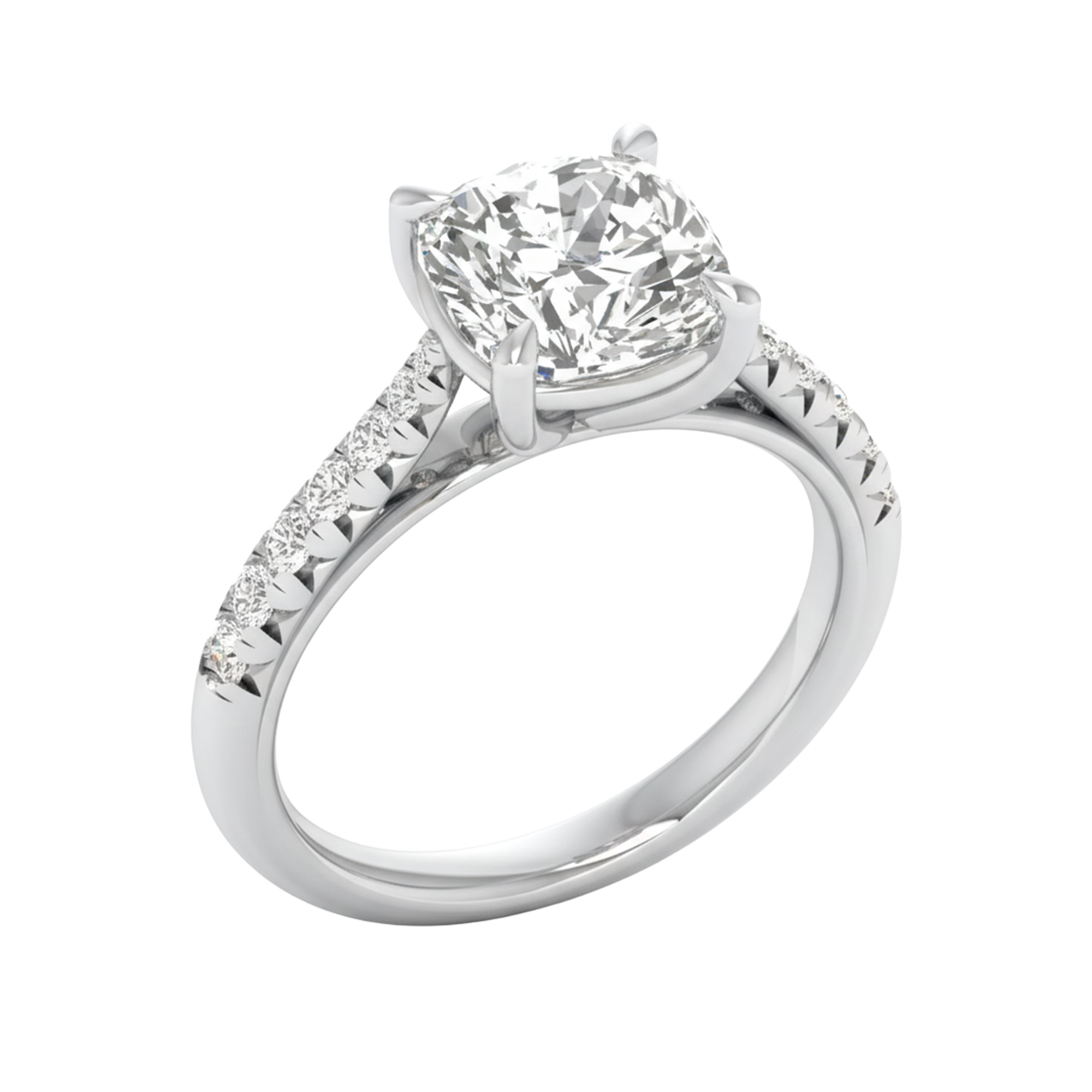 Louisa Diamond Solitaire Pavé Ring Cushion - 0.7ct to 3.1ct