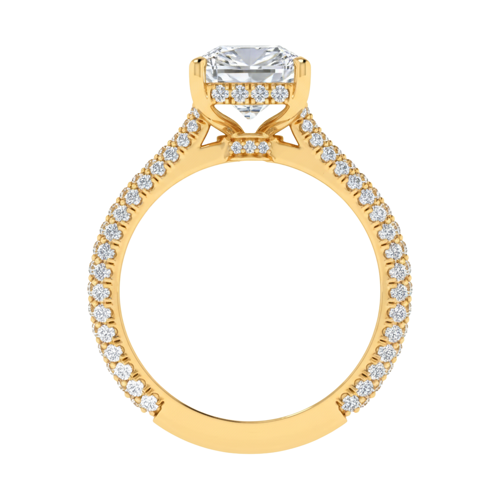 3,88 karaat radiant solitaire pave ring met hidden halo