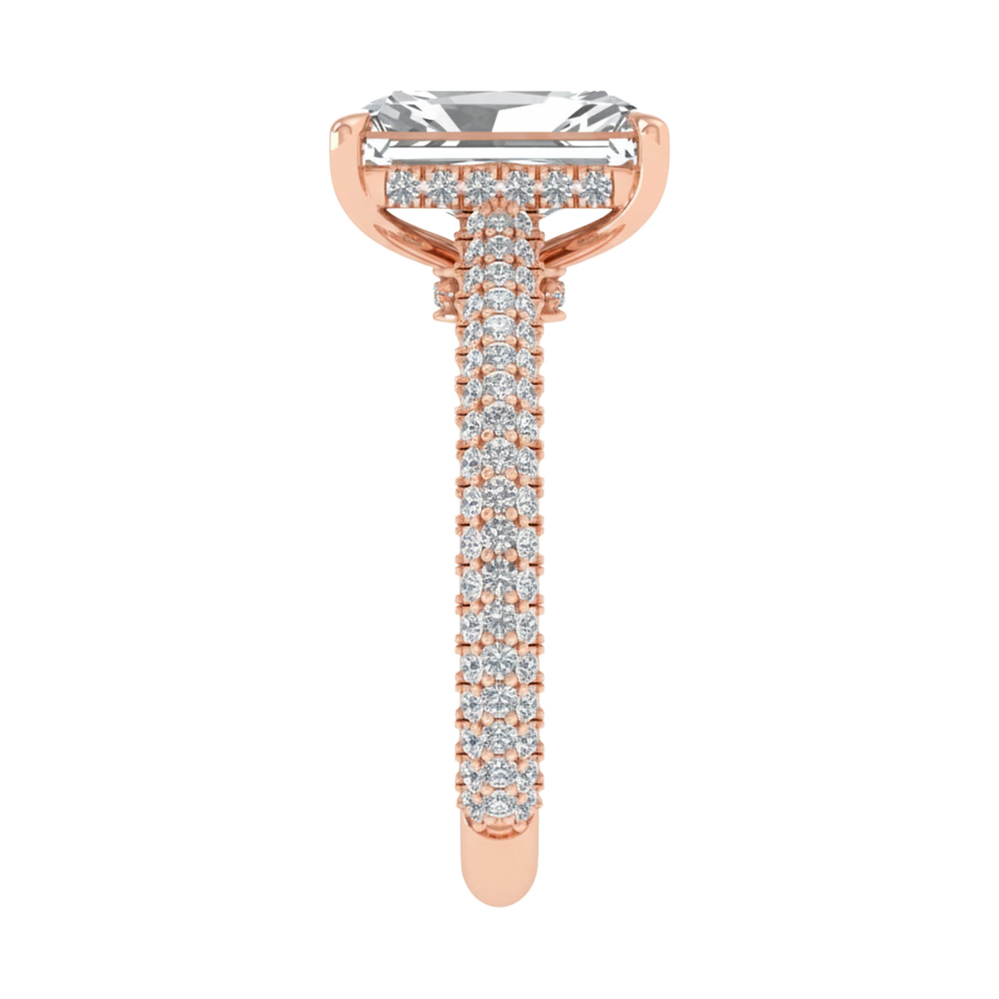 3,88 karaat radiant solitaire pave ring met hidden halo