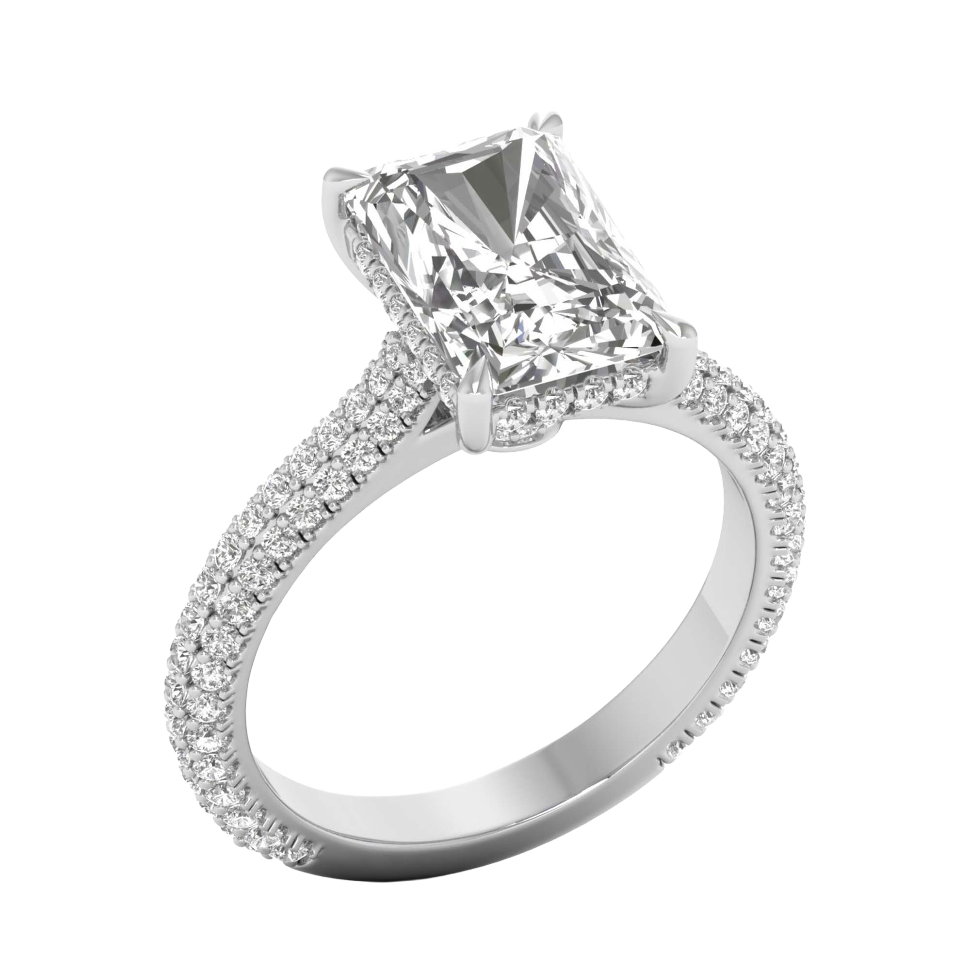 3,88 karaat radiant solitaire pave ring met hidden halo