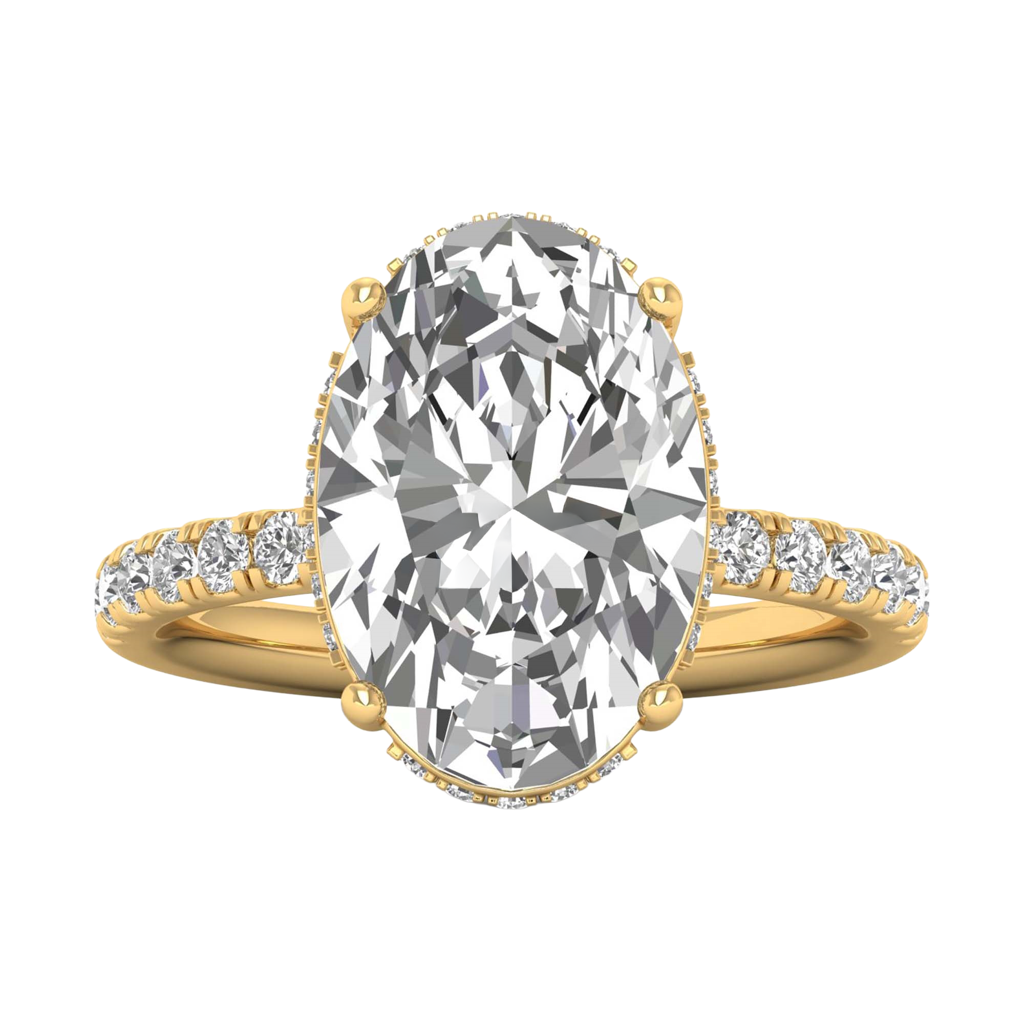 5,5 karaat solitaire pave ring met ovale diamant en pave band en hidden halo