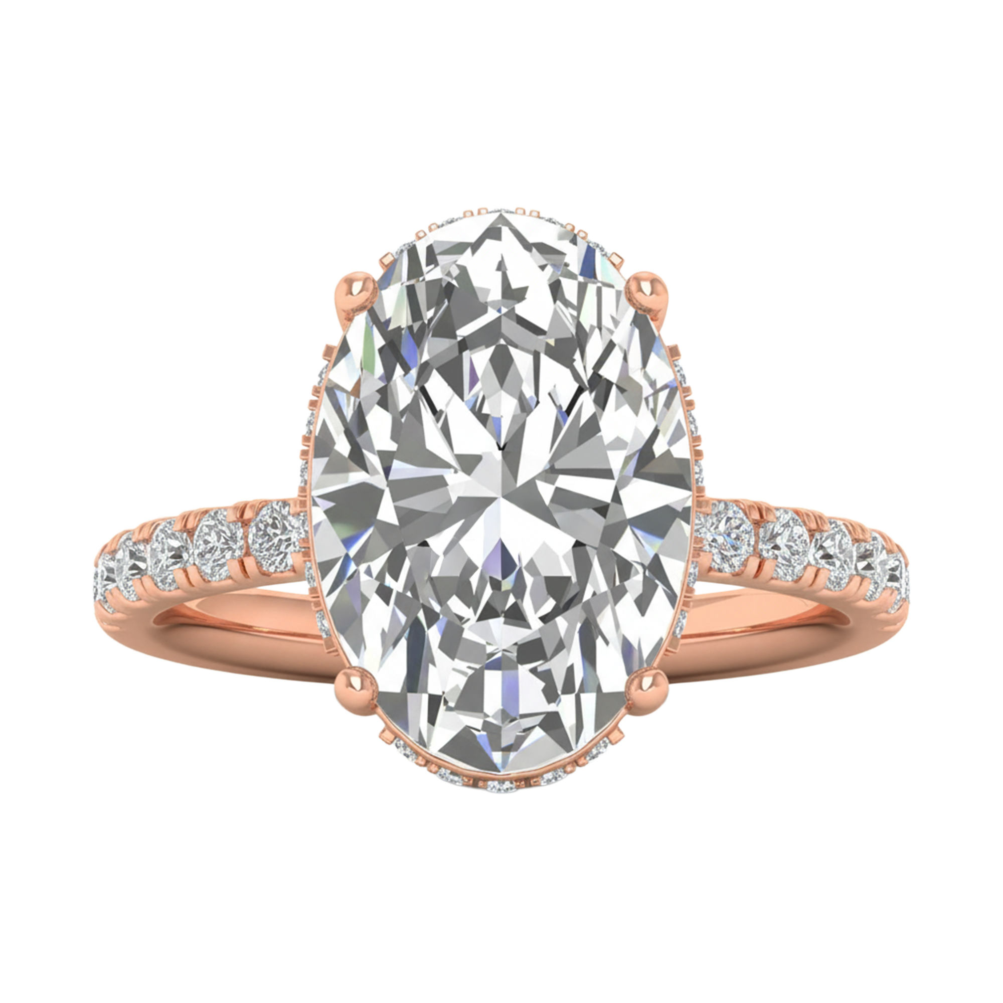 5,5 karaat solitaire pave ring met ovale diamant en pave band en hidden halo